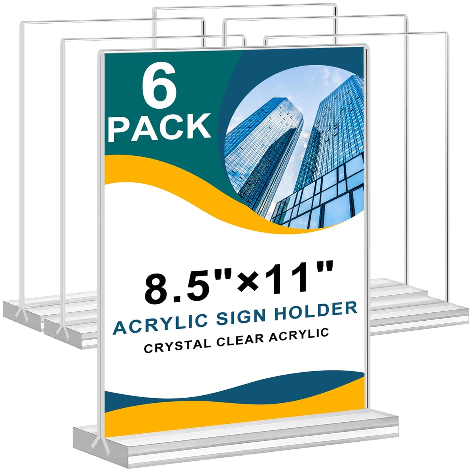 Arrobust Acrylic Sign Holder 8.5 x 11, Double Sided Clear Acrylic Display Table Signs Stand, T Shape Flyer Holder Plastic for Picture Paper Frame Holder Home Office Menu Retail Show Fair, 6 Pack Vertical 6 Pack 8.5x11''