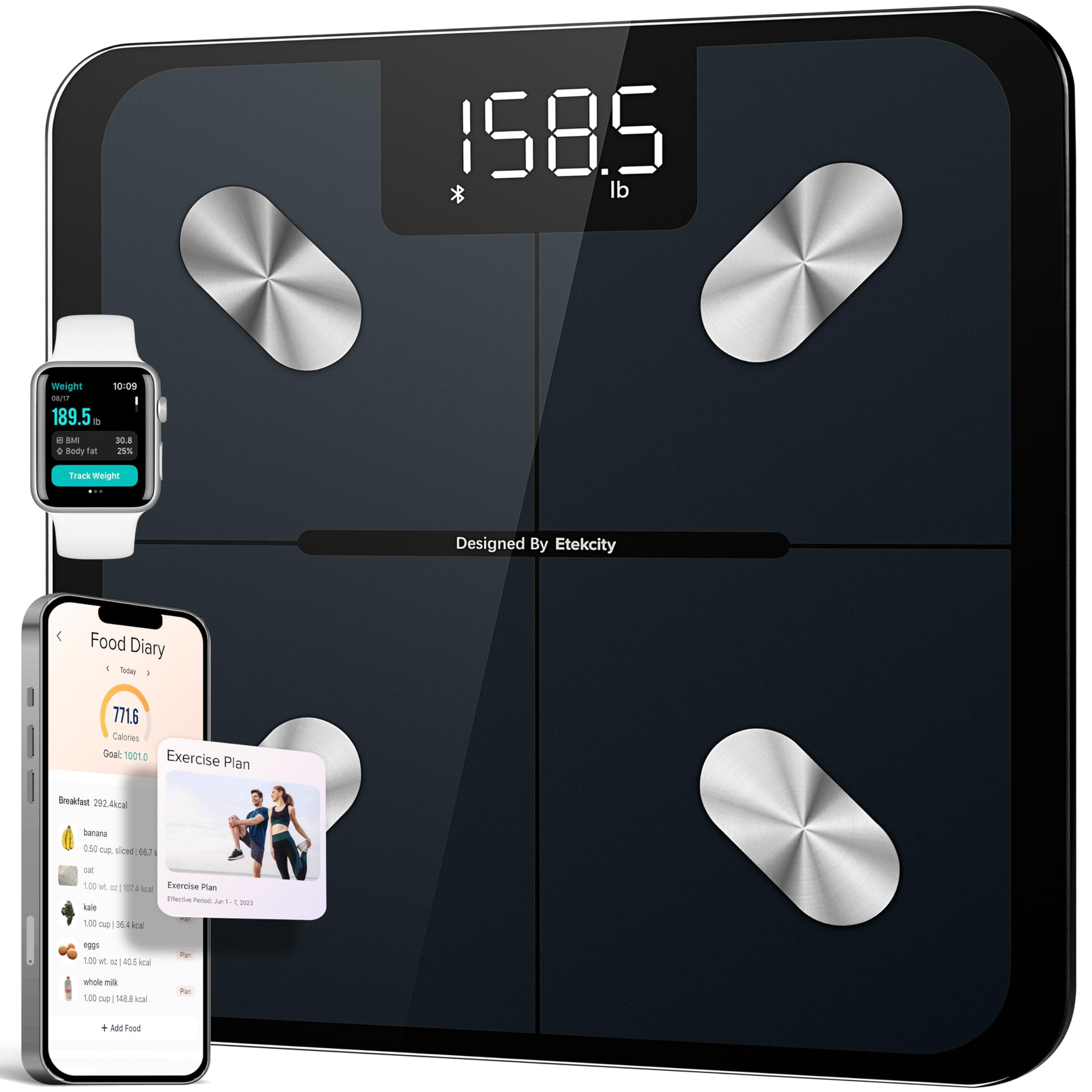 Etekcity Smart Scale for Body Weight, FSA&HSA Eligible, Bathroom Digital Weighing Scale with BMI, Body Fat, Muscle Mass, Accurate Bluetooth Home User Health Equipment Sync Apps Black Scale