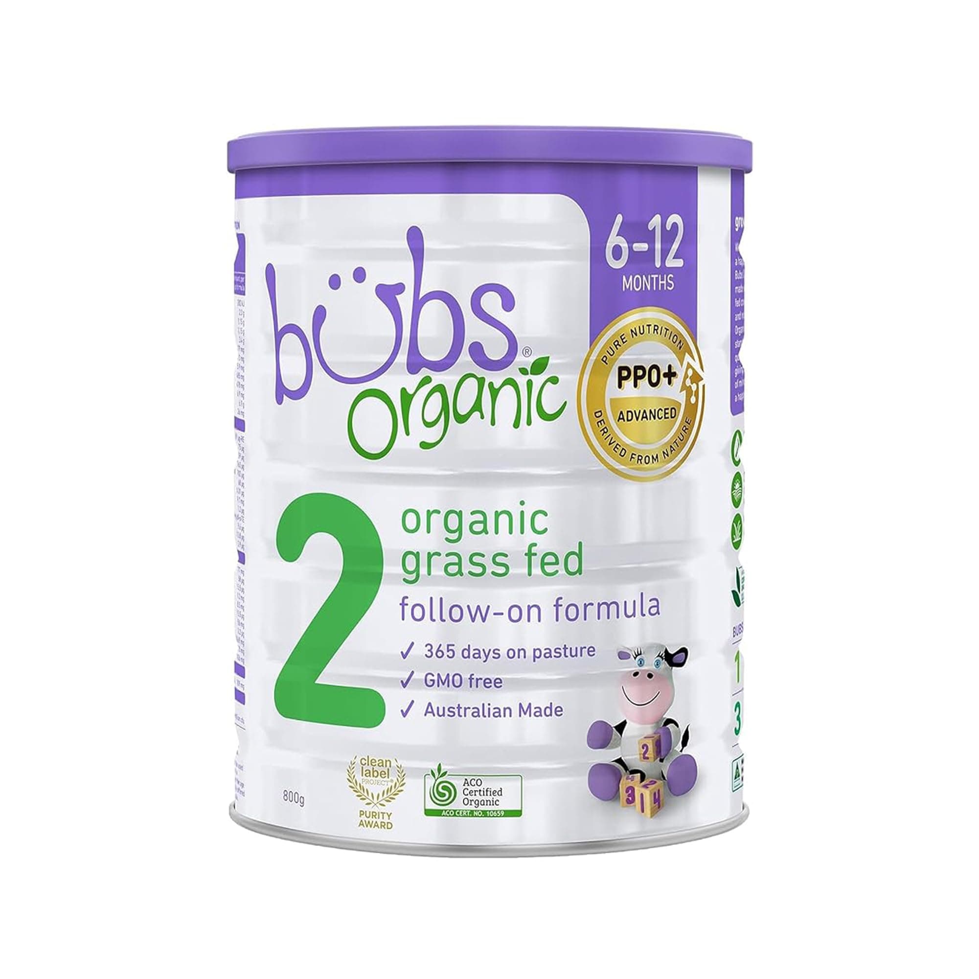 Bubs Organic Grass Fed Follow-On Formula Stage 2, Infants 6-12 months, Made with Non-GMO Organic Milk, 28.2 oz