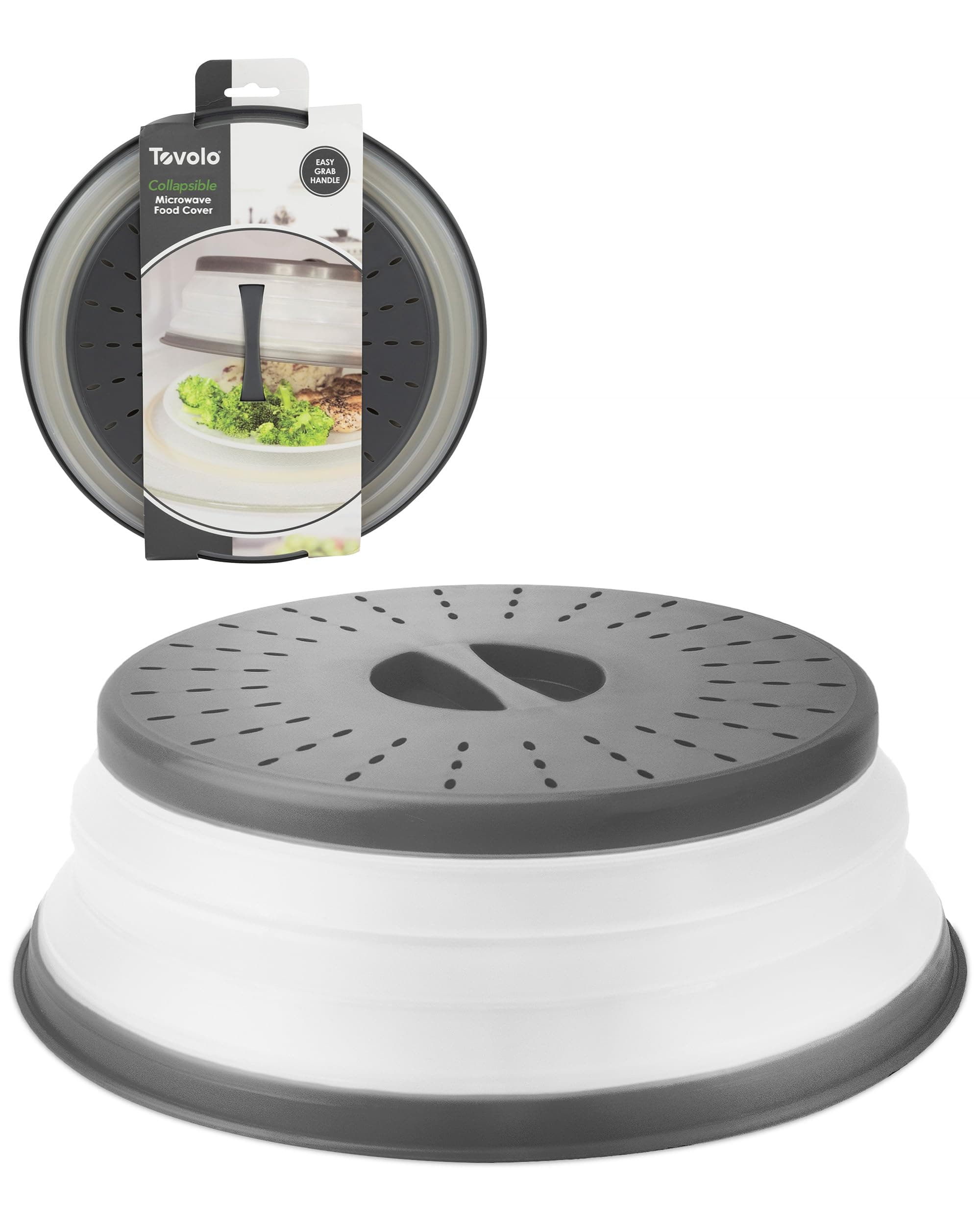 Tovolo Microwave Splatter Cover for Food, Medium (Charcoal) - Collapsible & Vented Silicone Splatter Guard Lid - Microwave Plate & Dish Cover with Handle - BPA-Free Kitchen Gadget for Meal Prep Charcoal Medium (10 inch)