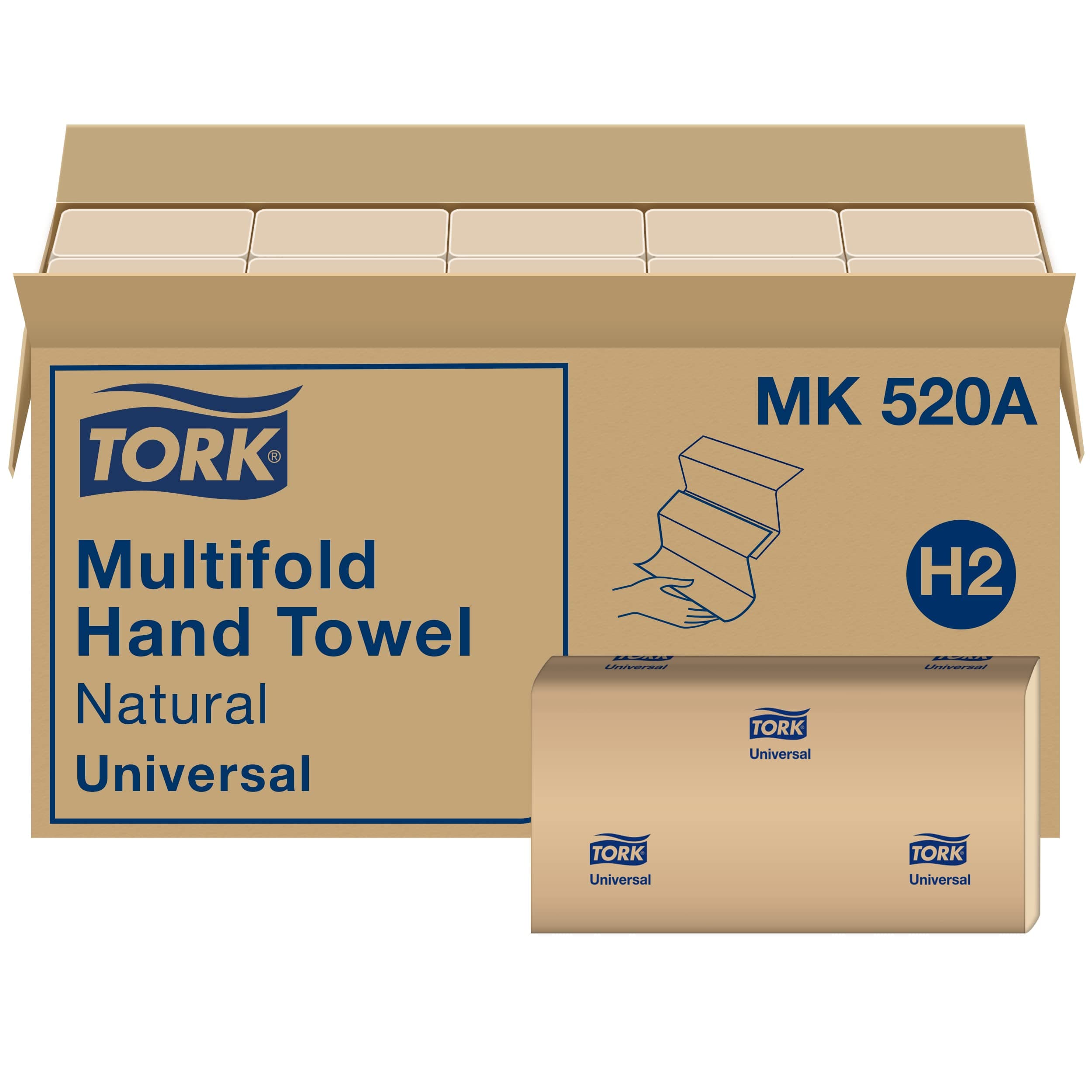 Tork Multifold Hand Towel, Natural, 100% recycled, FSC certified, Compatible with H2 Dispensers, 16 packs x 250 sheets (MK520A) Tork H2 - Multifold Hand Towels