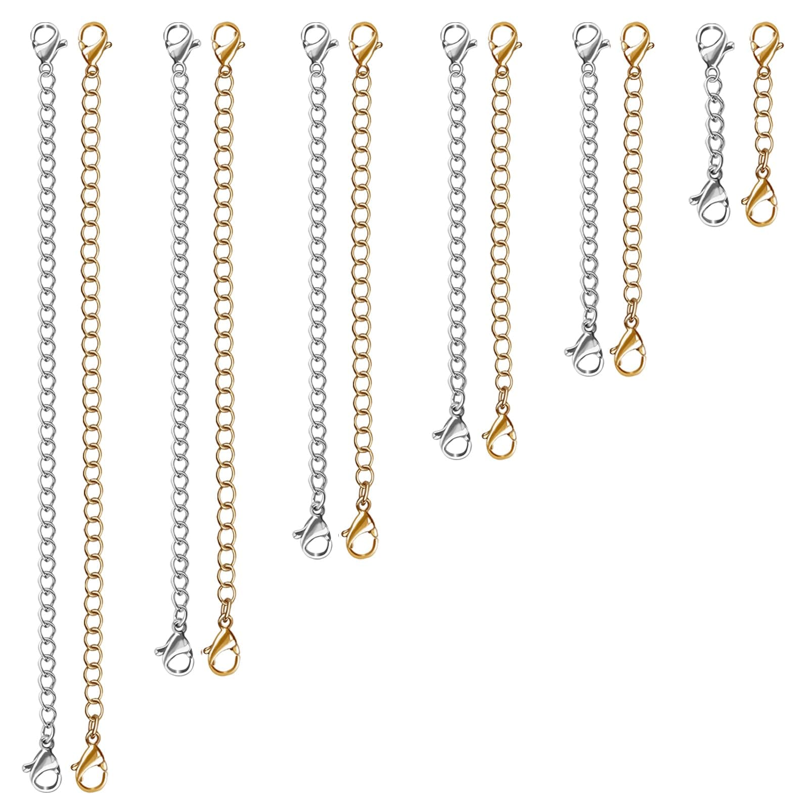 12 PCS Necklace Extenders - Stainless Steel Necklace Extension Chain for Jewelry, Bracelets & Anklets (6 Gold & 6 Silver, 1"-6" Lengths) Gold & Sliver 1" 2" 3" 4" 5" 6"