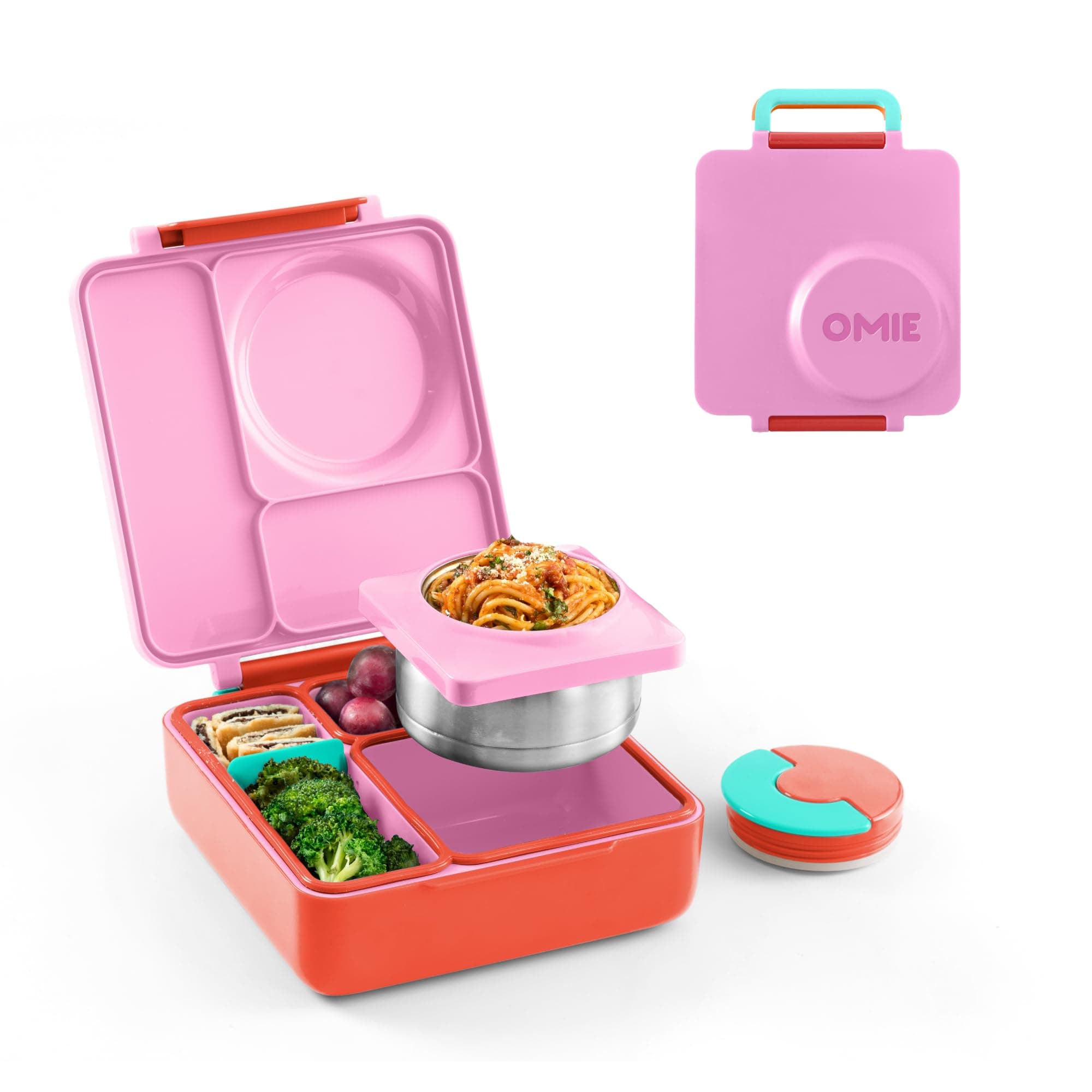 OmieBox Bento Box for Kids - Insulated Bento Lunch Box with Leak Proof Vacuum Insulated Food Jar - 3 Compartments, Two Temperature Zones (Pink Berry) 8.5 Ounces Pink Berry