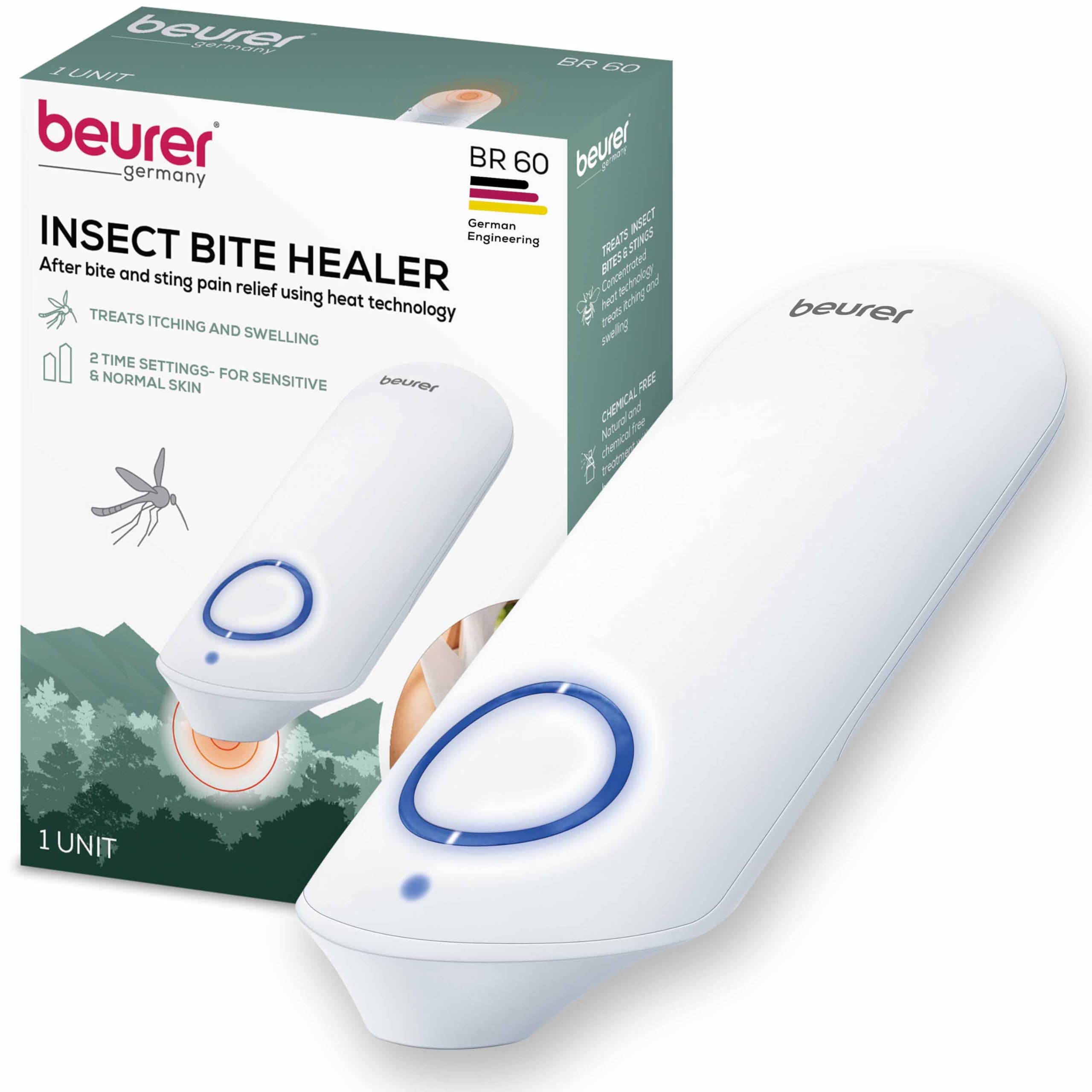 Beurer BR60 Insect Sting and Bite Relief, Bug Bite Healer for Chemical-Free Treatment of Insect Bites, Non-Toxic Natural Relief from Itching and Swelling, for Mosquito Bites BR60 - Insect Bite Healer