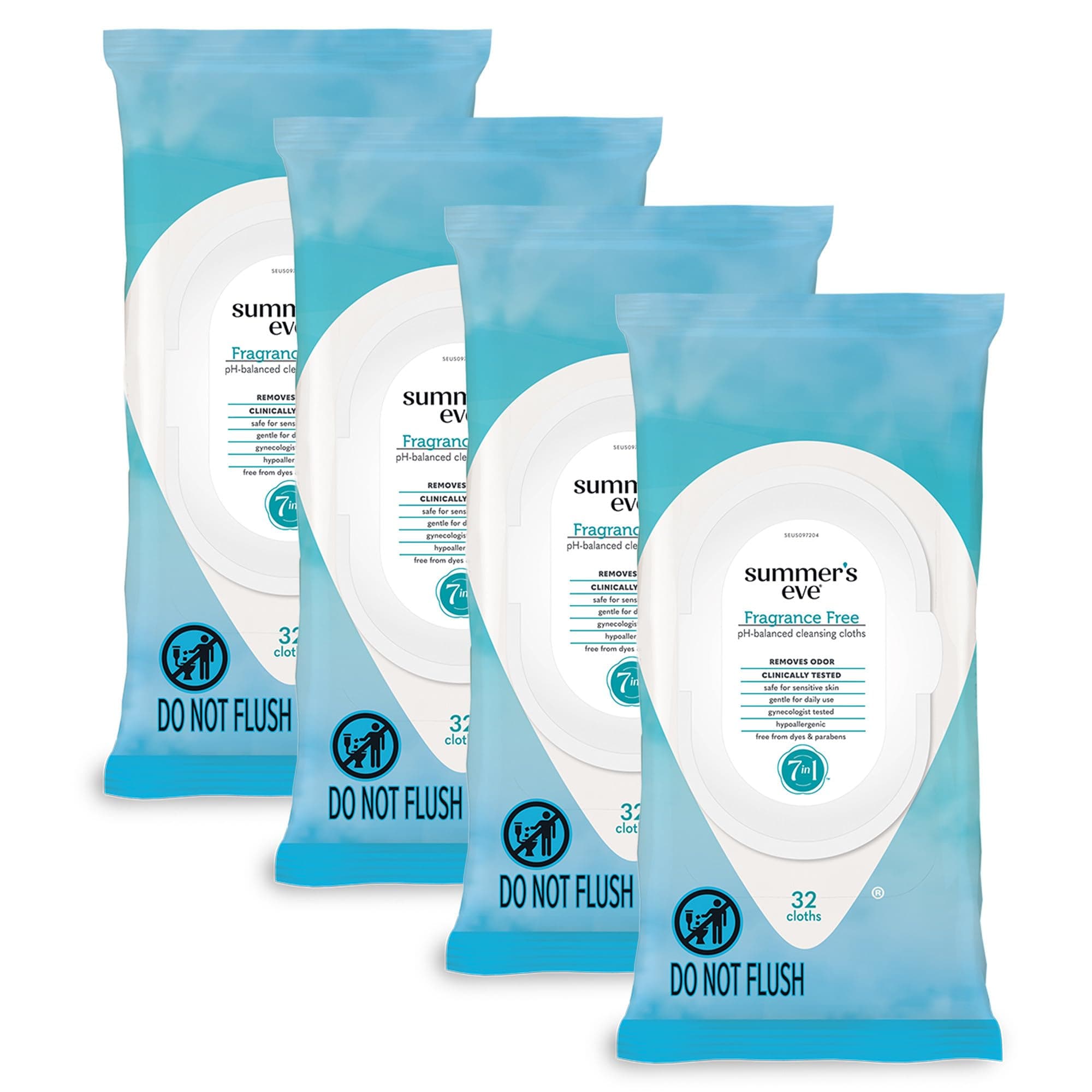 Summer's Eve Fragrance-Free Feminine Wipes, Gentle pH-Balanced Micellar Water Based Formula Helps Control Vaginal Odor, Resealable Packs, 32 Wipes, Pack of 4 Fragrance Free 32 Count (Pack of 4)