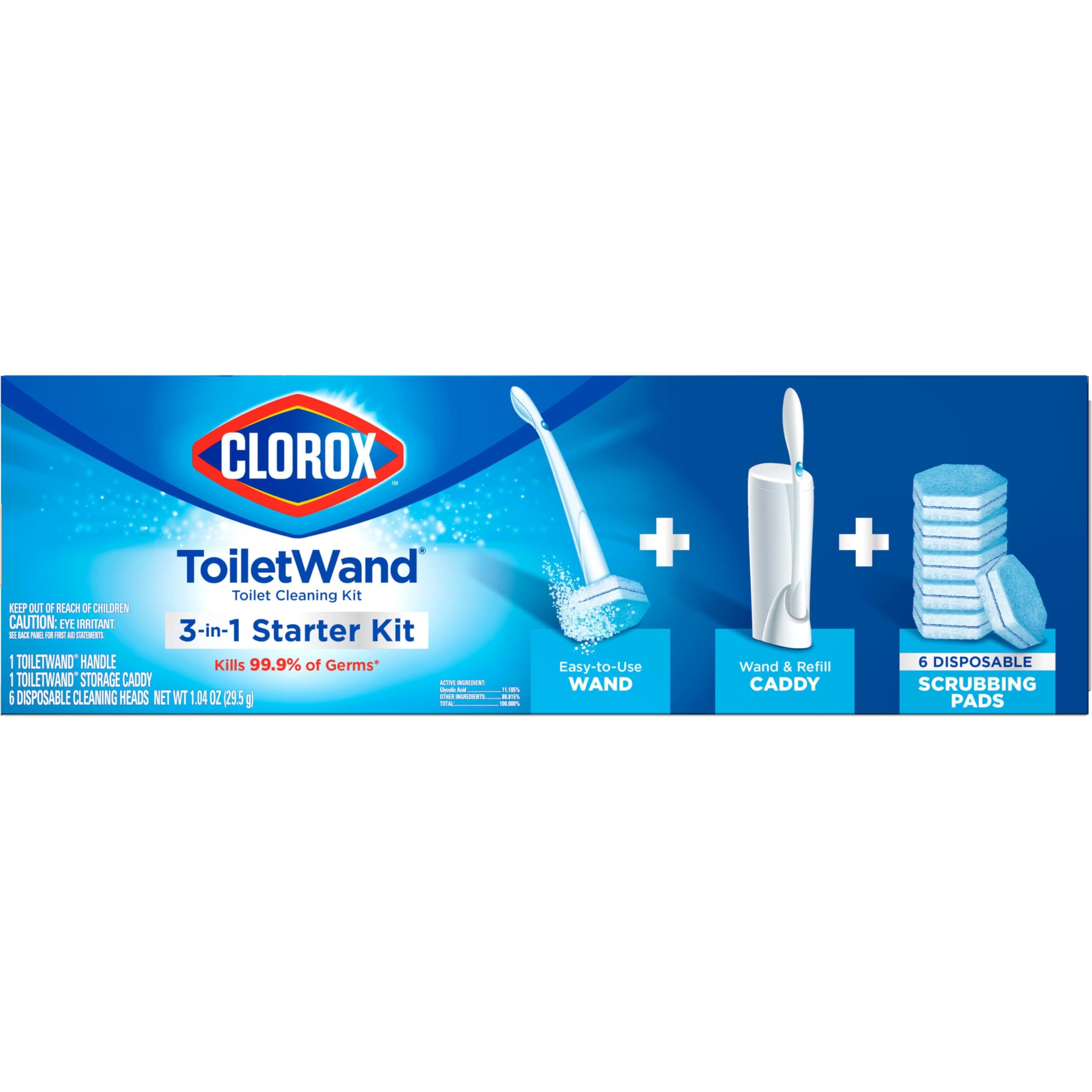 Clorox ToiletWand Toilet Bowl Cleaner- Toilet Brush, Storage Caddy and 6 Disinfecting Refill Heads 6 Count (Pack of 1)