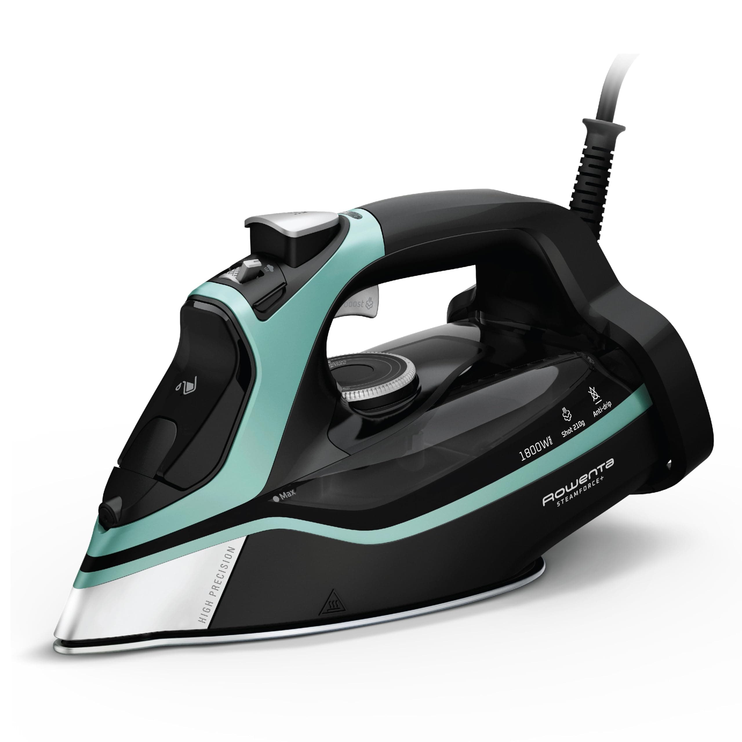 Rowenta Steam Force Stainless Steel Soleplate Steam Iron for Clothes, 400 Microsteam Holes, 1800 Watts, Ironing, Fabric Steamer, Garment Steamer, Digital Display, Precision Tip, DW9440 Extra Steam Power, Great Steam Distribution