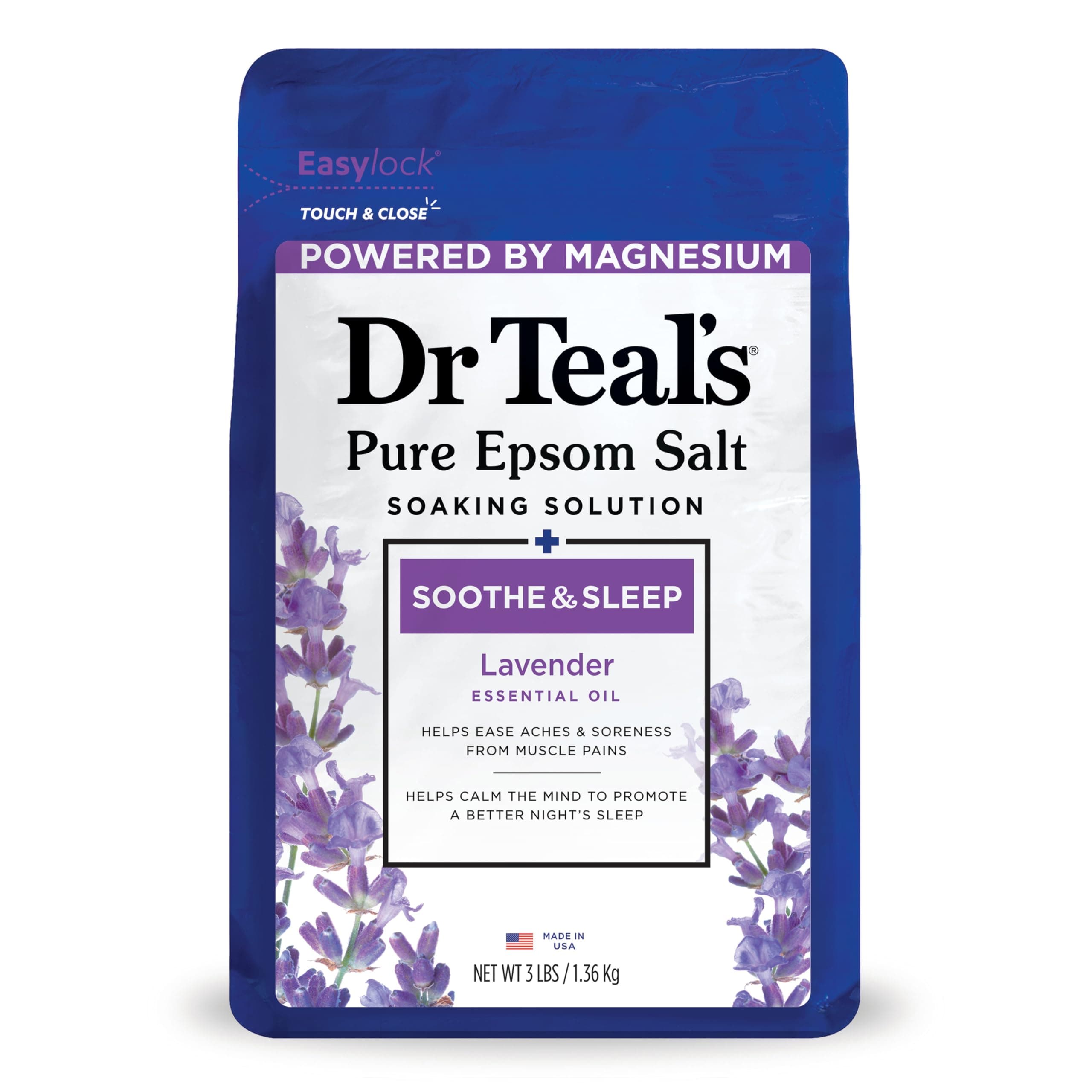 Dr Teal's Epsom Salt Soaking Solution, Soothe & Sleep, Lavender, 3lbs Lavender 48 Ounce (Pack of 1)