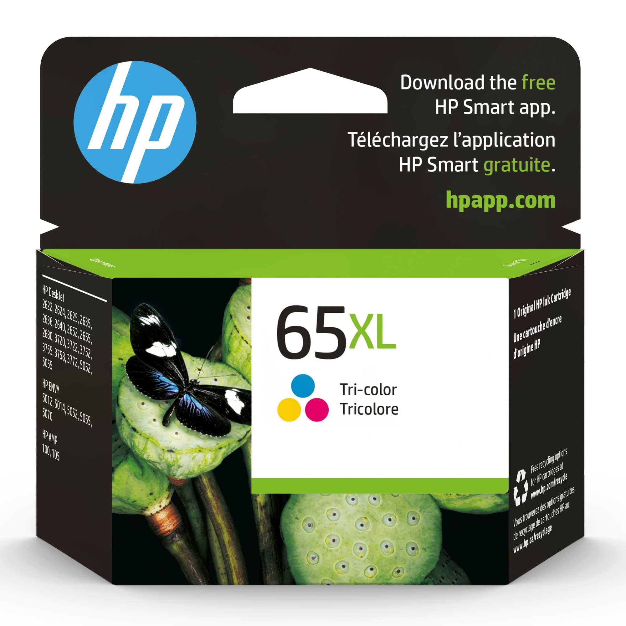 HP 65XL Tri-color High-yield Ink Cartridge for HP Printers | Works with Printer Series: AMP 100, DeskJet 2600, 3700; ENVY 5000 | Eligible for Instant Ink | N9K03AN