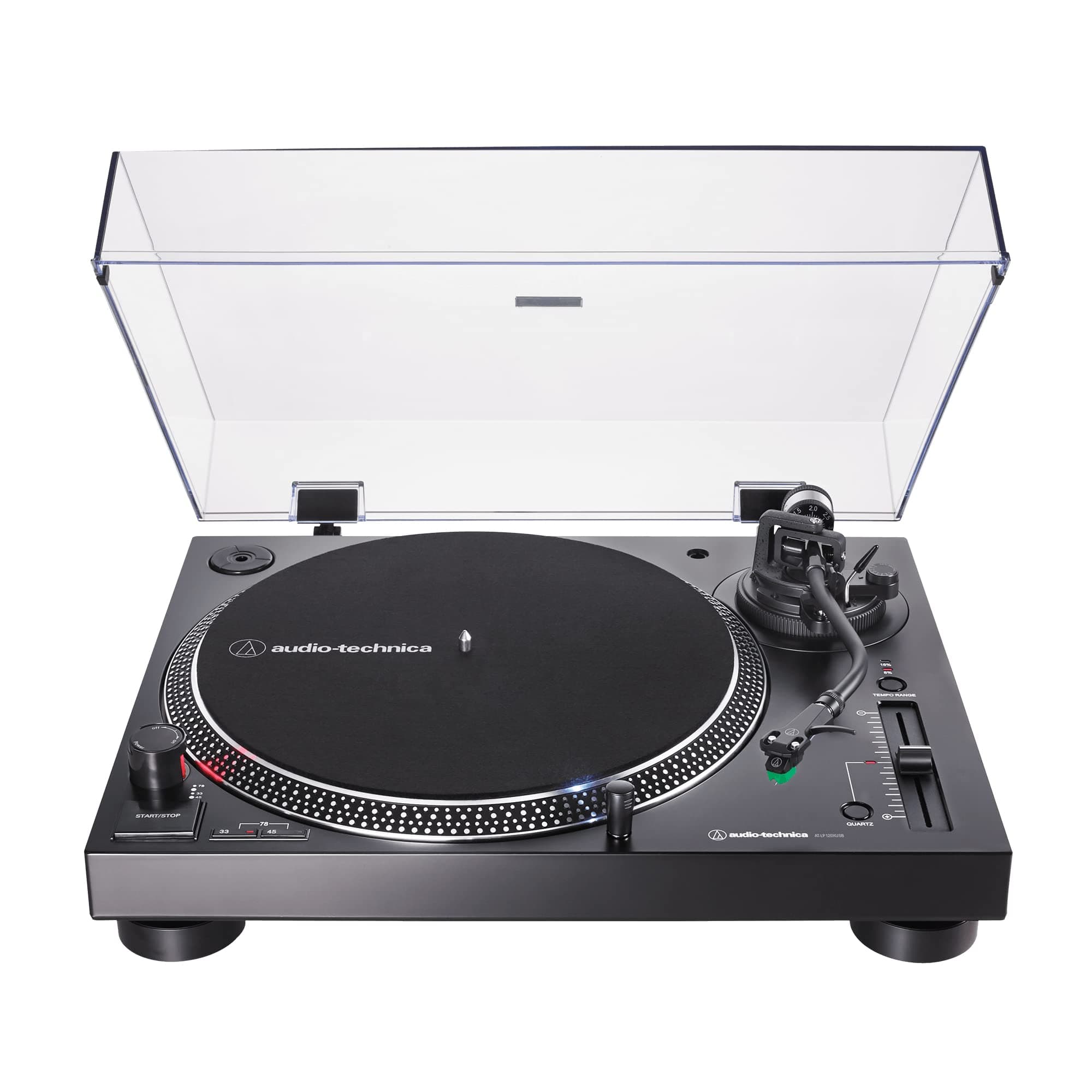 Audio-Technica AT-LP120XUSB-BK Direct-Drive Turntable (Analog & USB), Fully Manual, Hi-Fi, 3 Speed, Convert Vinyl to Digital, Anti-Skate and Variable Pitch Control Black Black Turntable
