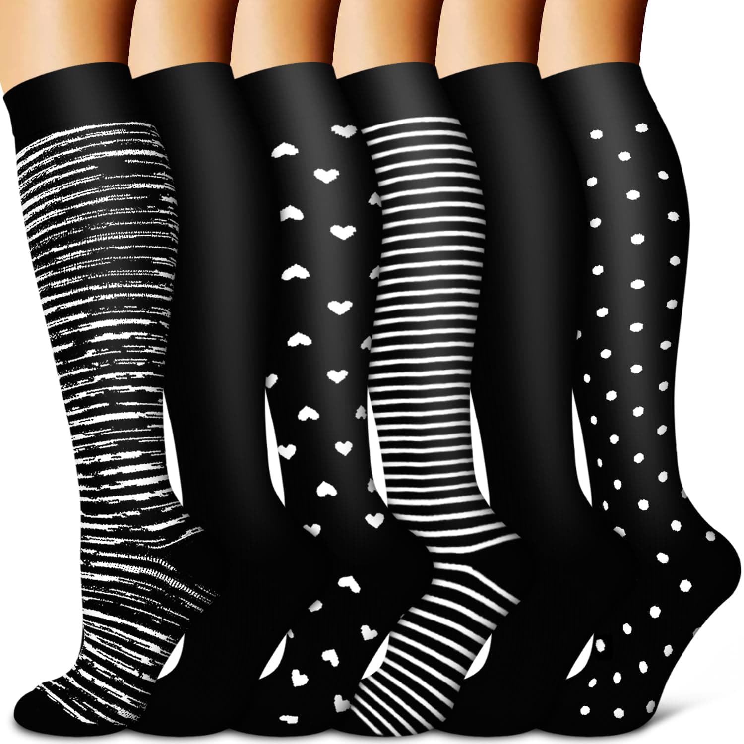 BLUEENJOY Copper Compression Socks for Women & Men (6 pairs) - Best Support for Nurses, Running, Hiking, Recovery 02 Black 6 Pairs Large-X-Large