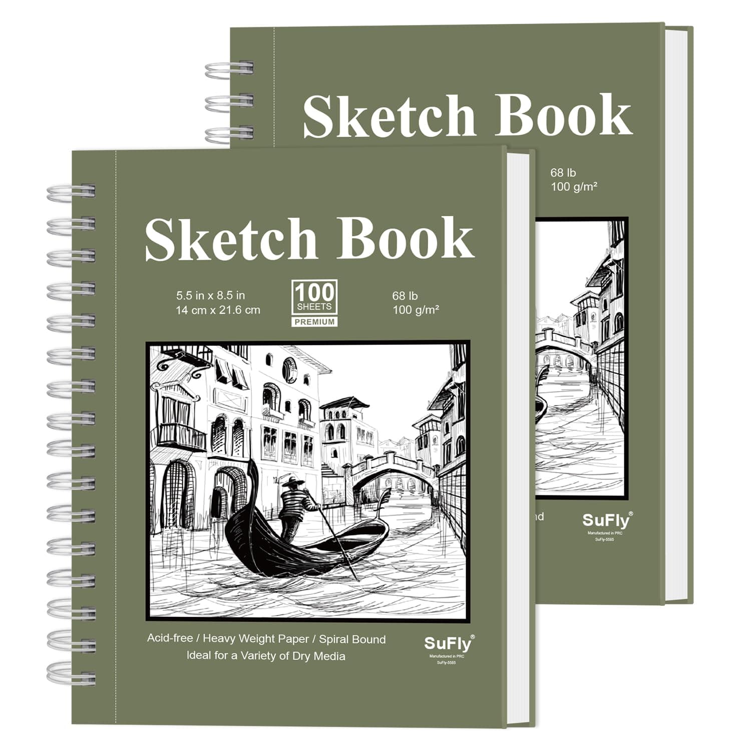 SuFly Small Sketch Book 5.5"x8.5", 2-Pack Mini Sketchbook, Spiral Bound Sketchbook Hardcover with 200 Sheets of 68lb/100gsm Mini Drawing Pad Paper, Small Sketch Pads for Drawing for Adults & Kids. Green 5.5-x-8.5-inch:2 Pack