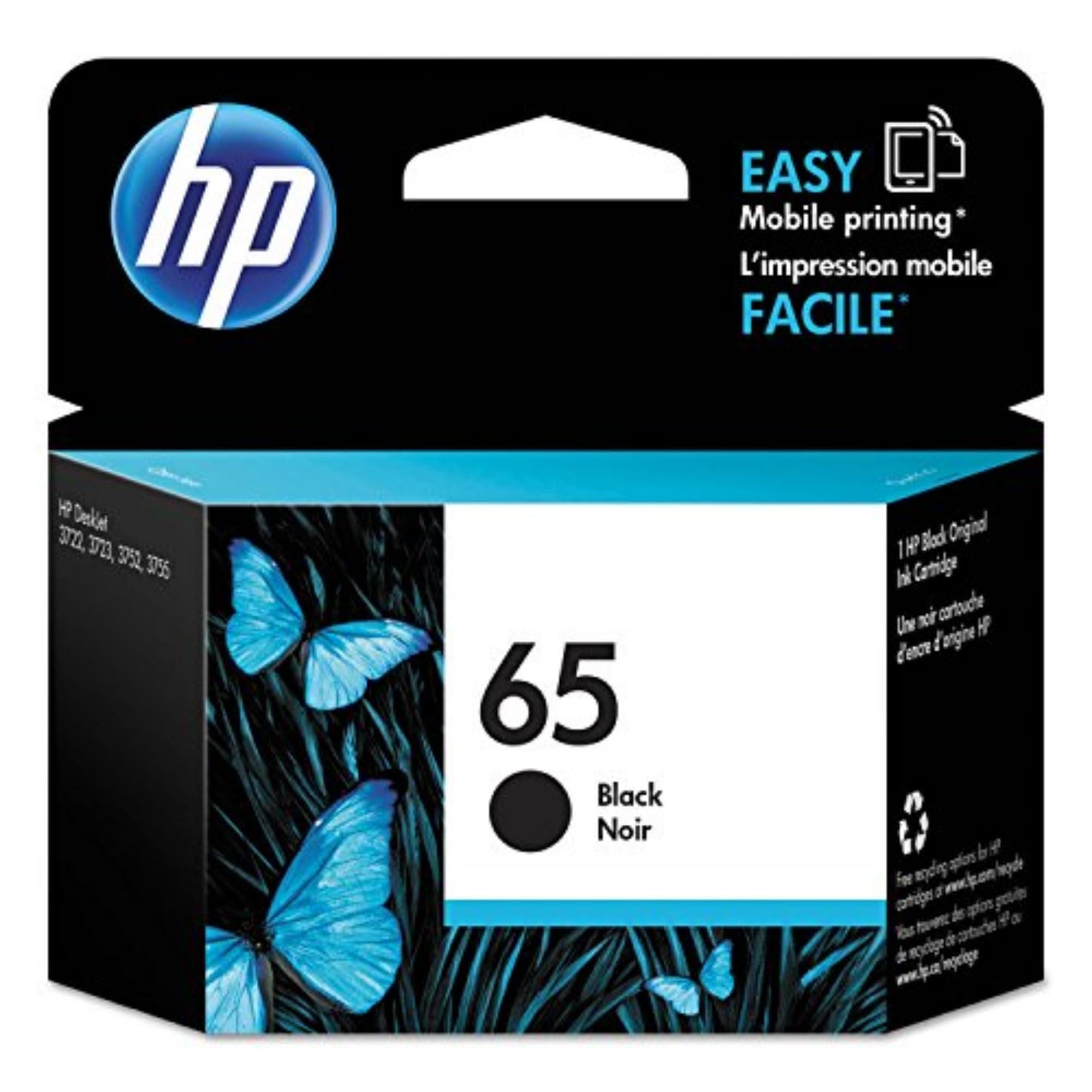 HP 65 Black Ink Cartridge for HP Printers | Works with Printer Series: AMP 100, DeskJet 2600, 3700; ENVY 5000 | Eligible for Instant Ink | N9K02AN 1 Count (Pack of 1)