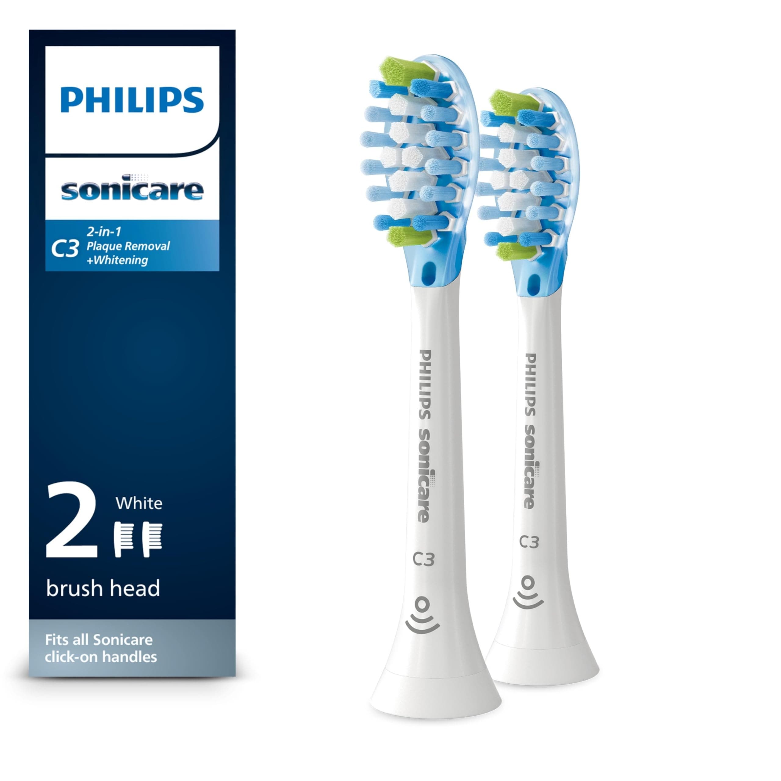Philips Sonicare Genuine C3 Premium Plaque Control Toothbrush Heads, One Year Supply, 2 Brush Heads, Black, HX9044/95 2 Count (Pack of 1) White