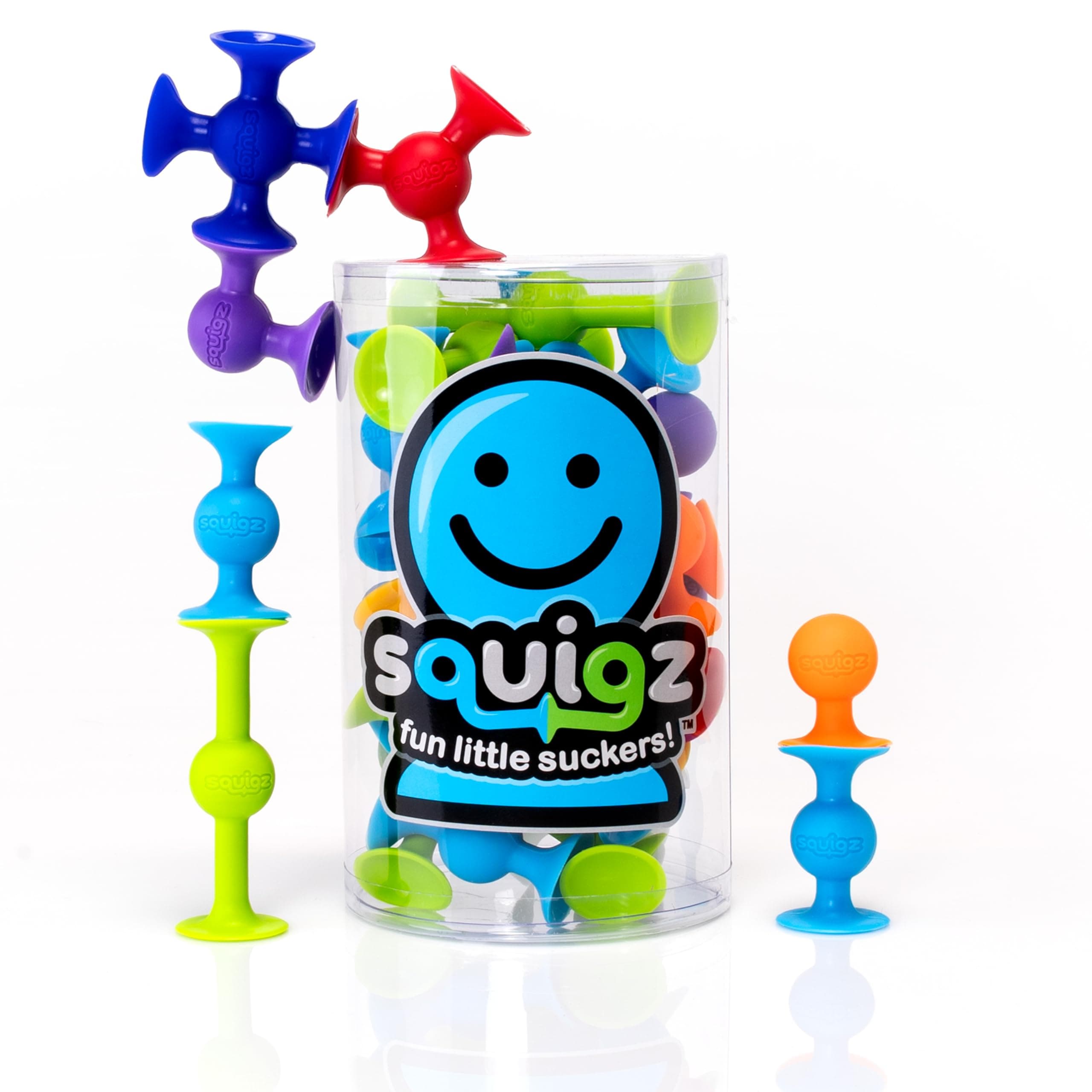Fat Brain Toys Squigz Starter Set, 24 Piece Suction Bath Toys, Sensory Toys for Kids 3 and Up Pack of 22