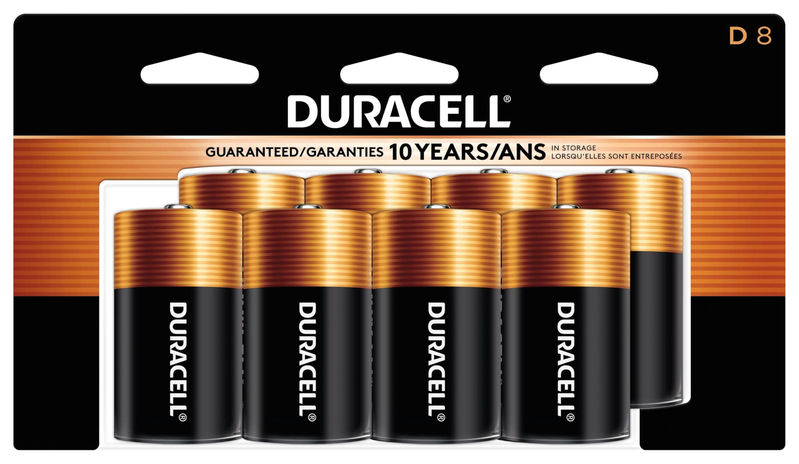 Duracell Coppertop D Batteries, 8 Count Pack, D Battery with Long-lasting Power, All-Purpose Alkaline D Battery for Household and Office Devices 8 Count (Pack of 1)