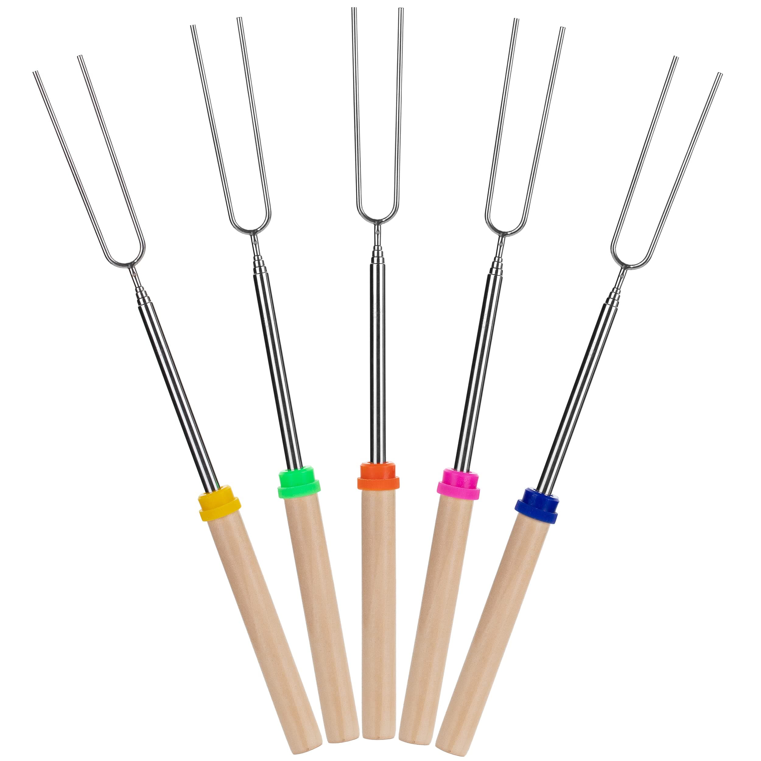 UNCO - Extendable Stainless Steel Roasting Sticks, 5 Pack, 32" - For S'mores, Hot Dogs, Campfires and Fire Pits 5 Pack Wood