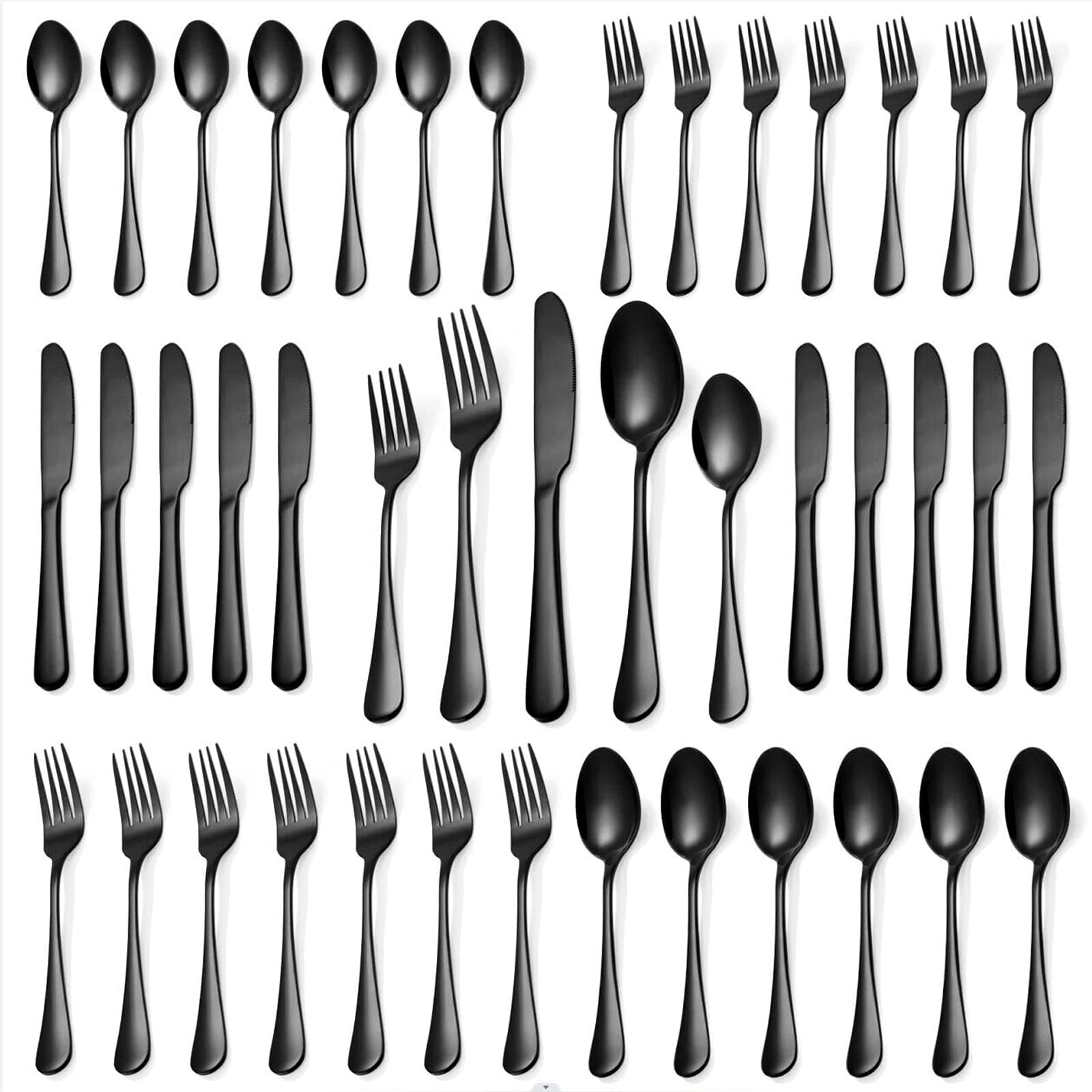 20 Pcs Black Silverware Set, Stainless Steel Flatware Set for 4, Food-Grade Cutlery Set, Mirror Polished Tableware Eating Utensils Set for Home Kitchen, Include Knife Fork Spoon Set, Dishwasher Safe Black Round Handle 20 Pieces