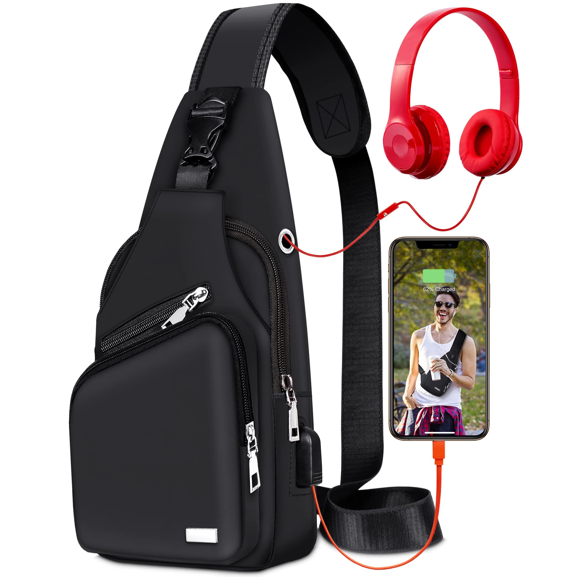 Waterproof Sling Bag Crossbody Backpack for Men Women Sling Backpack Hiking Daypack Multipurpose Cross Body Chest Bag Black1