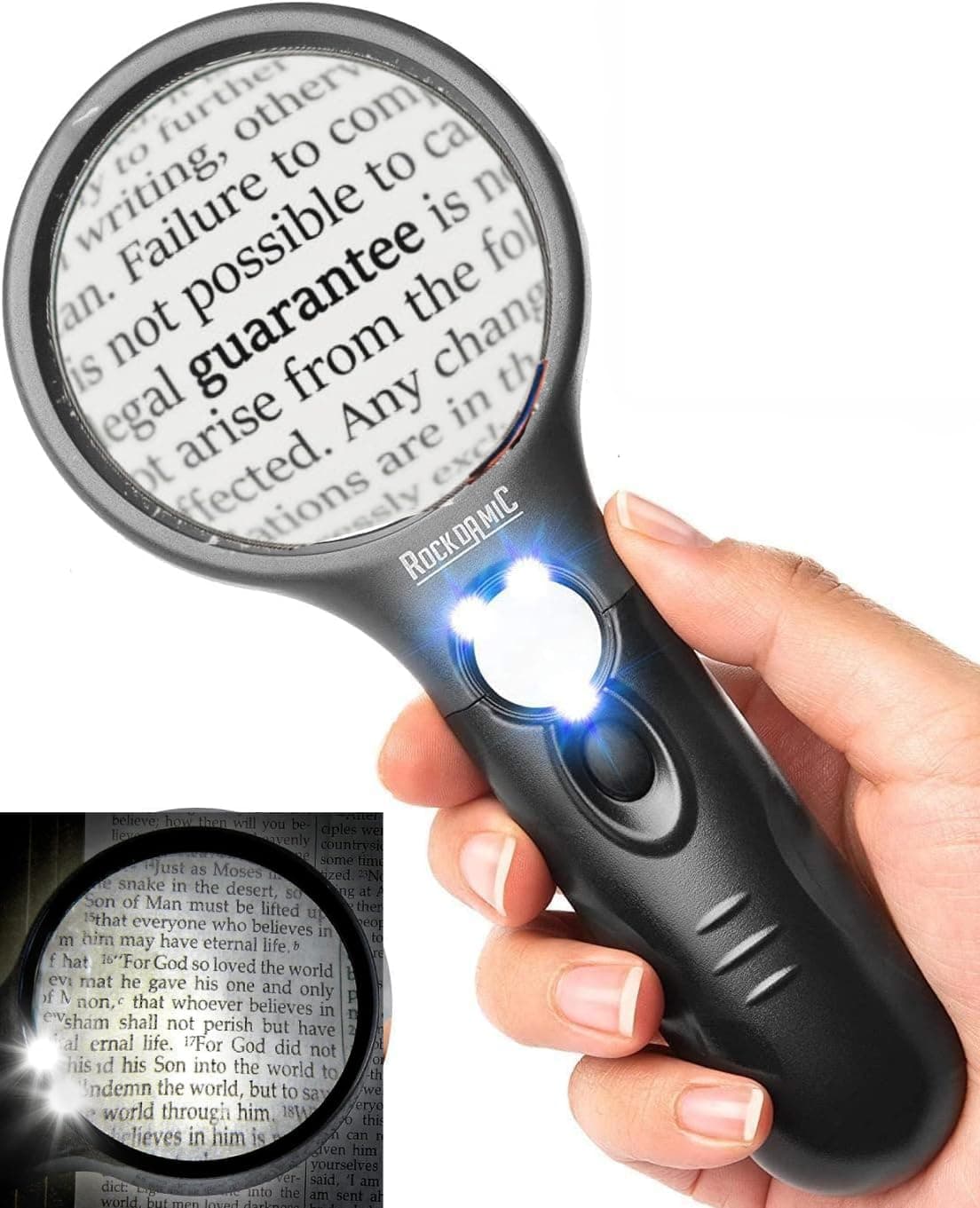 Professional Small Magnifying Glass with Light (3X / 45X) – Handheld LED Magnifier for Seniors, Low Vision, and Reading – No Flickering, Durable Design for Coins, Jewelry, Stamps, Fine Print