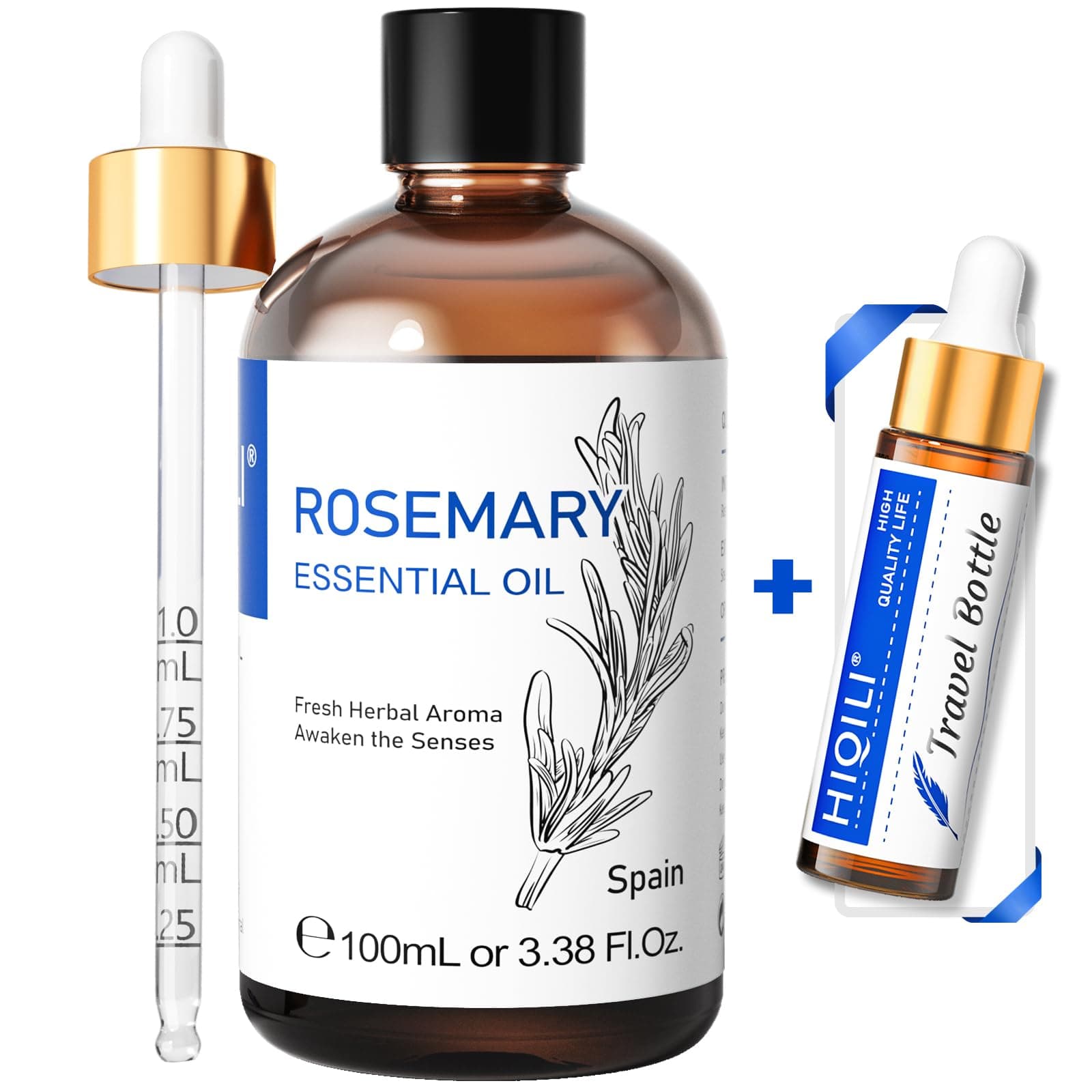 HIQILI Essential Oil for Diffuser (3.38 Fl Oz (Pack of 1), Rosemary) Rosemary 3.38 Fl Oz (Pack of 1)