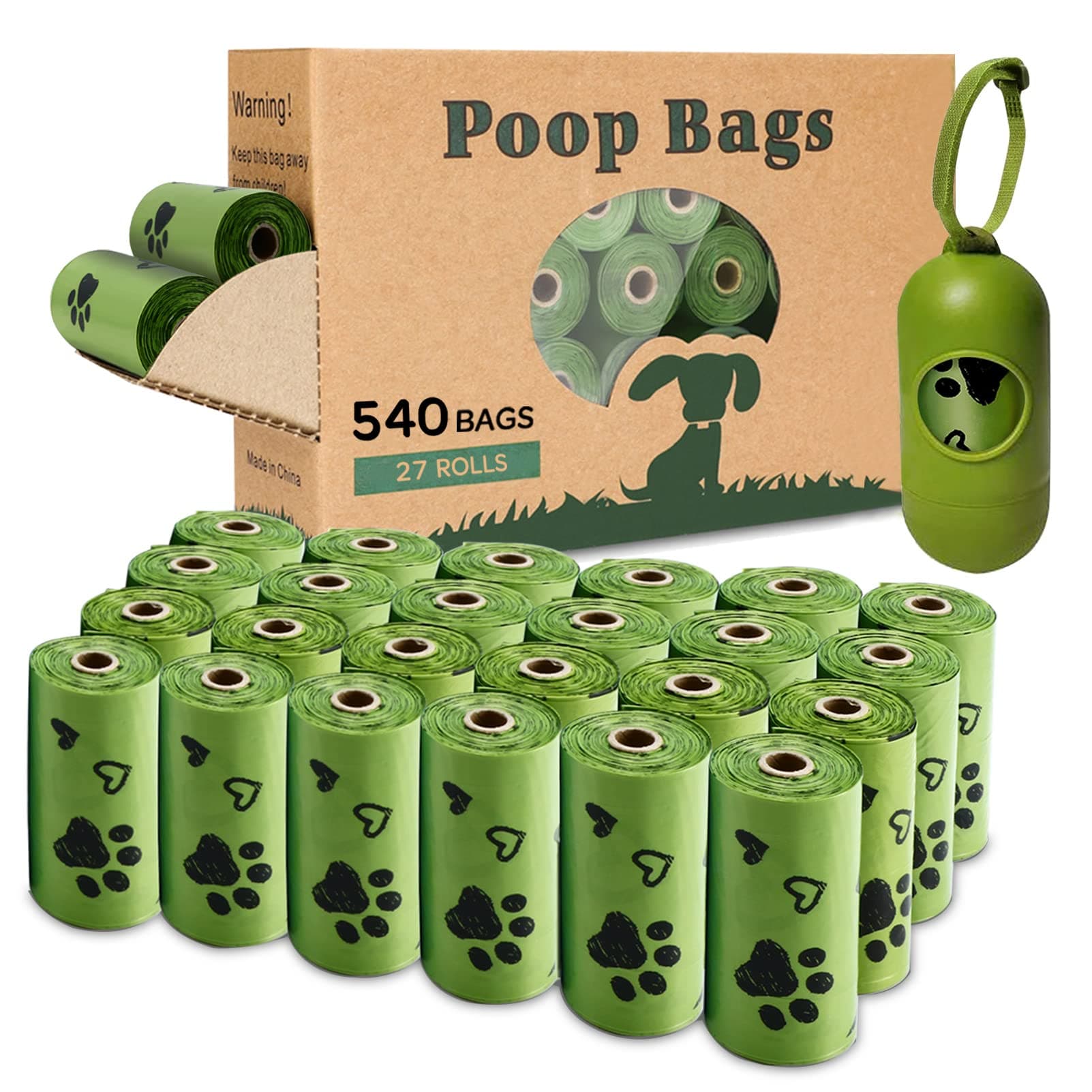 Dog Poop Bag Biodegradable - 540 Count Dog Waste Bags with Dispenser, Extra Thick Strong Leak Proof Poop Bags for Dogs Doggy | Scented Green -540 Bags