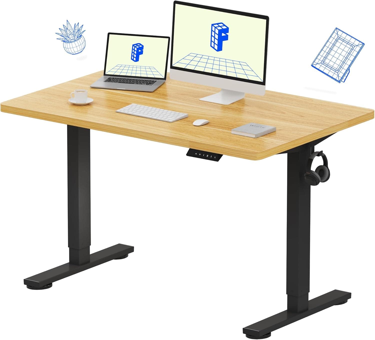 FLEXISPOT EN1 Whole-Piece Standing Desk 48" x 30" Electric Height Adjustable Stand Up Desk Frame w/Automatic Smart Keypad (Black Frame + Maple Top, 2 Packages) 48x30" Maple