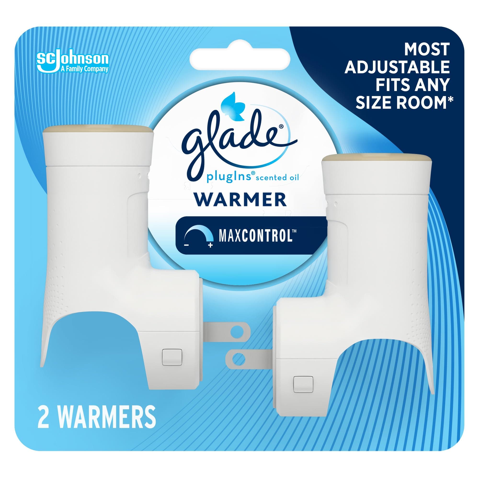 Glade PlugIns Air Freshener Warmer, Scented and Essential Oils for Home and Bathroom, Up to 50 Days on Low Setting, 2 Count 2 Count (Pack of 1)