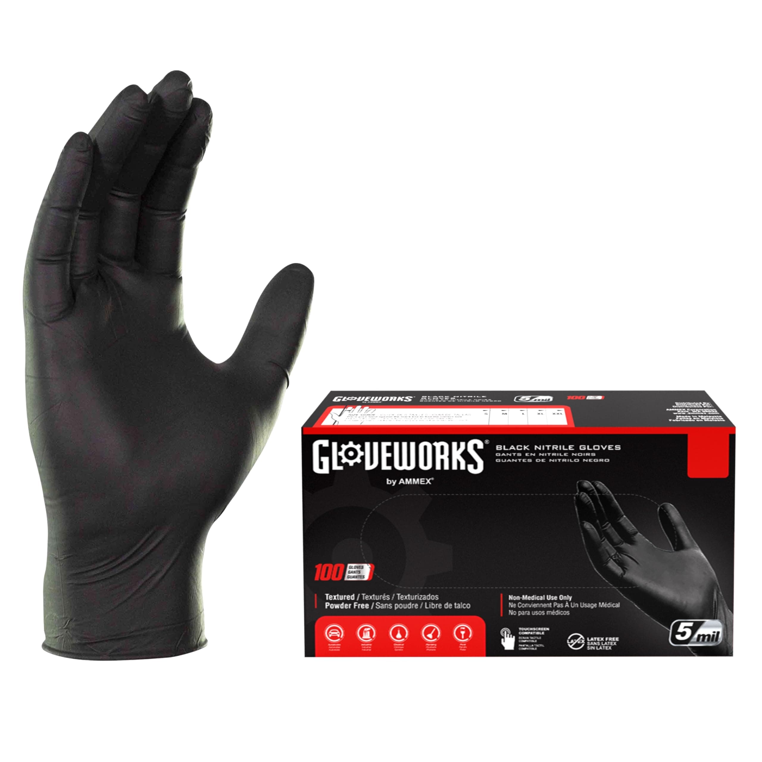 GLOVEWORKS Black Nitrile Gloves for Cooking, Food Prep, Disposable, Latex Free, 5 Mil, For Mechanics, Professional Cleaning Large Box of 100