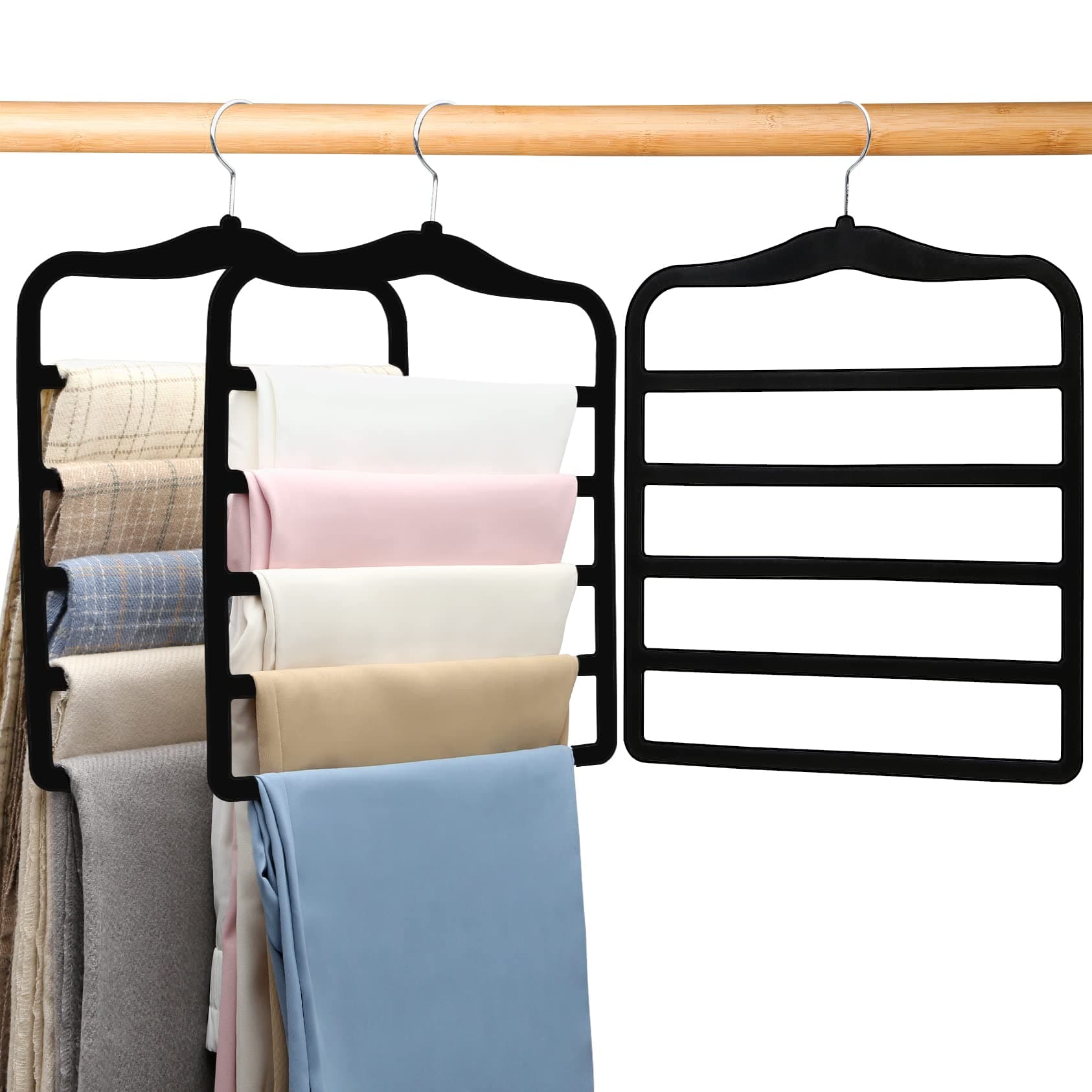 Closet Organizers and Storage,3 Pack Organization and Storage Pants-Hangers-Space-Saving,Velvet Hanger for Dorm Room for College Students Girls Boys Guys Hanging Jean Scarf Black Large