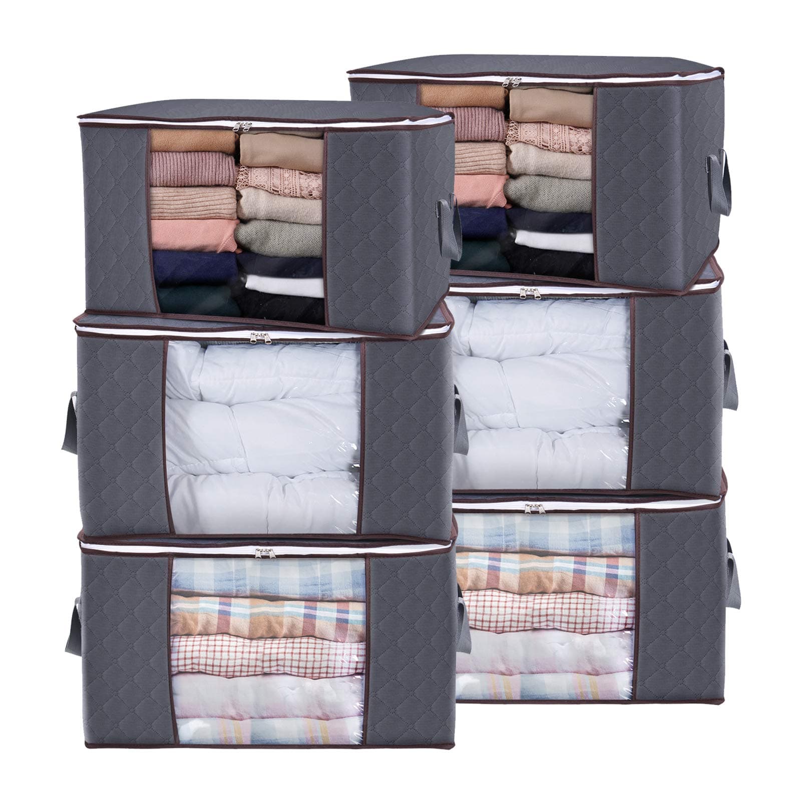 Lifewit 90L Large Storage Bags, 6 Pack Closet Organizers and Storage, Clothes Storage Bins with Lids, Foldable Storage Containers with Reinforced Handles for Clothing, Blanket, Bedding, Comforter Gray Gray 6 x 90L