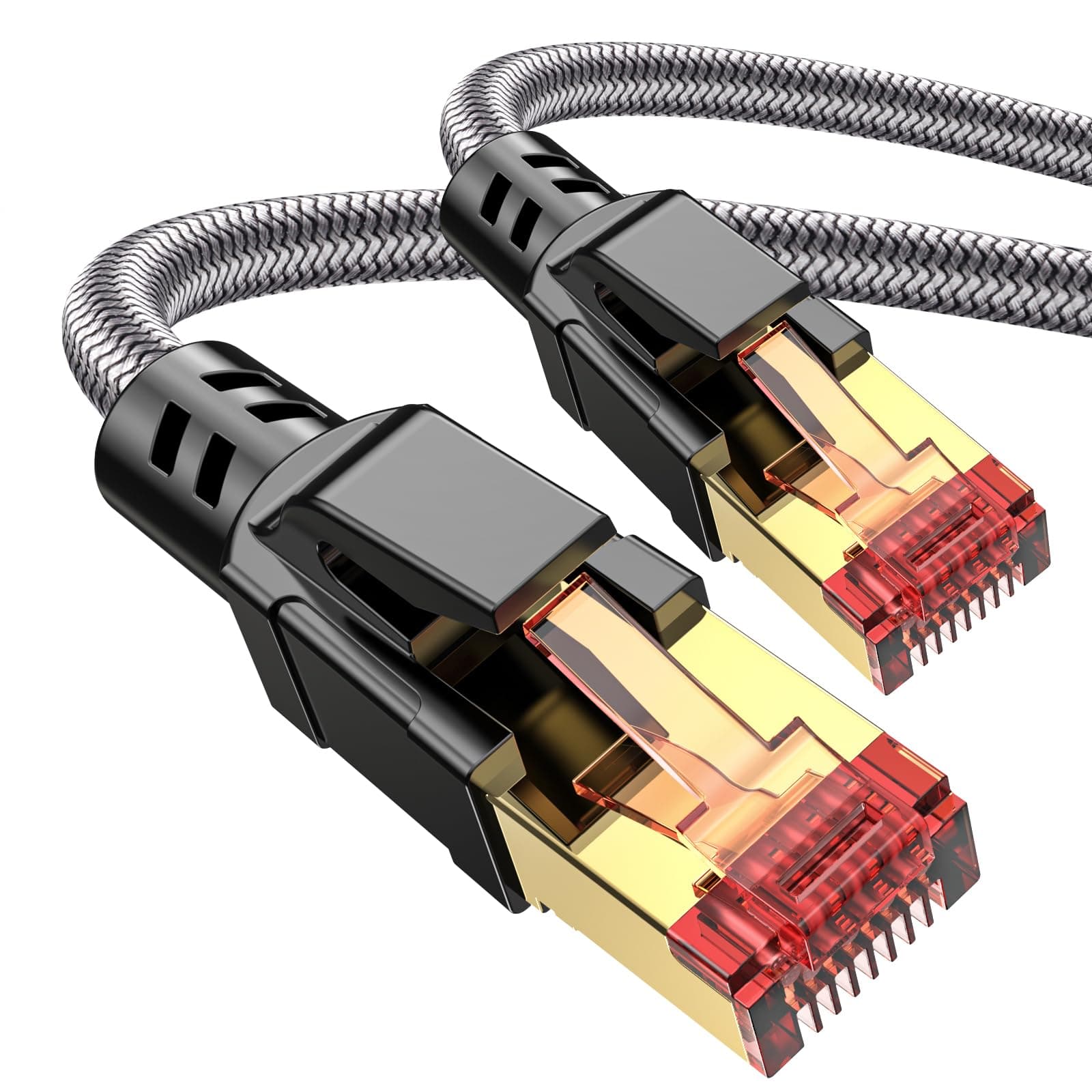 Cat 8 Ethernet Cable 12 ft, 40Gbps 2000Mhz High Speed Gigabit LAN Internet Cables,RJ45 Patch Cord Braided Round S/FTP Network Cable,for Smart Home,Office,Gaming,Modem, Router 12ft