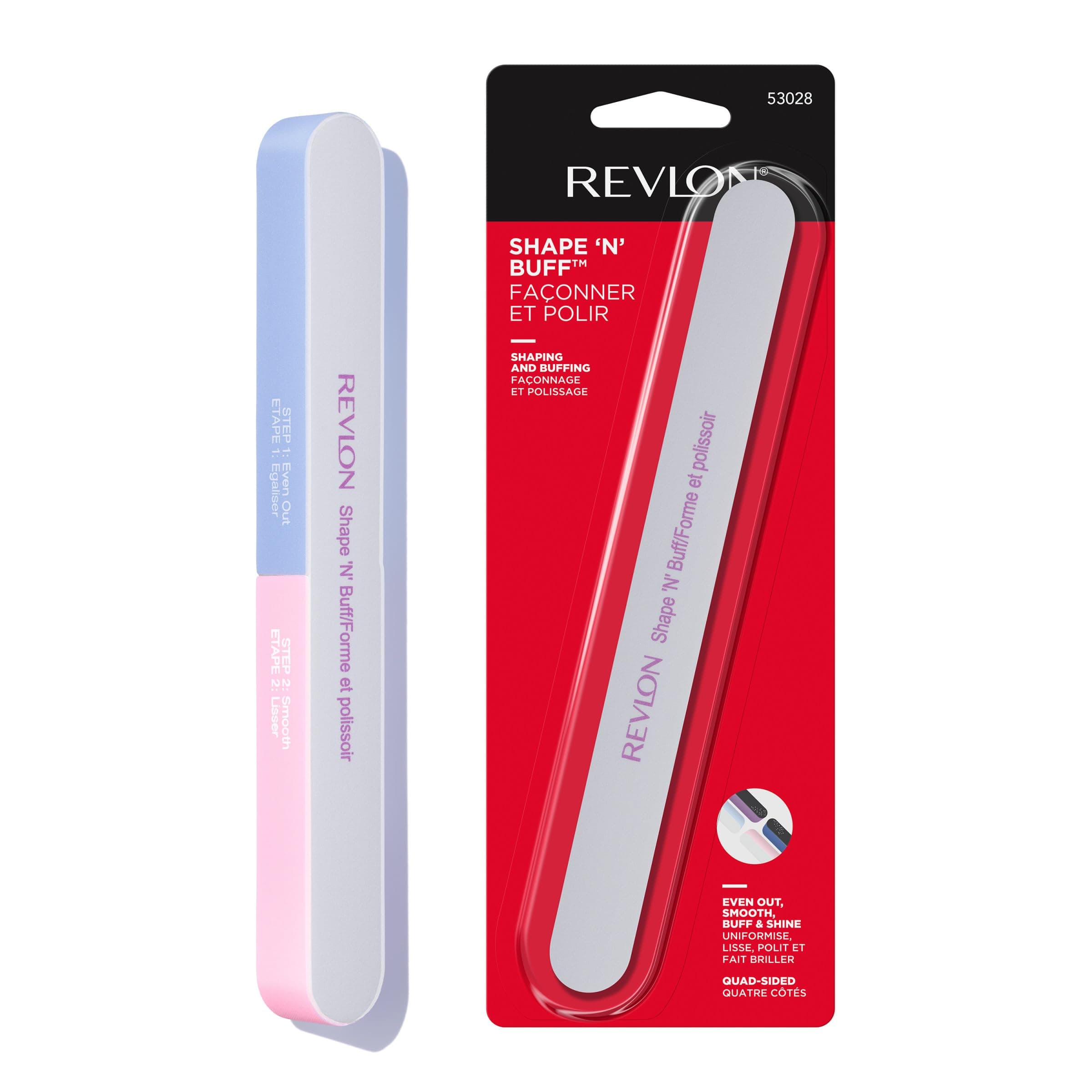 Revlon Shape 'N' Buff Nail Buffer Block, All-in-One Manicure Tool for Shaping & Shining Natural Fingernails, 1 Count 1 Count (Pack of 1)