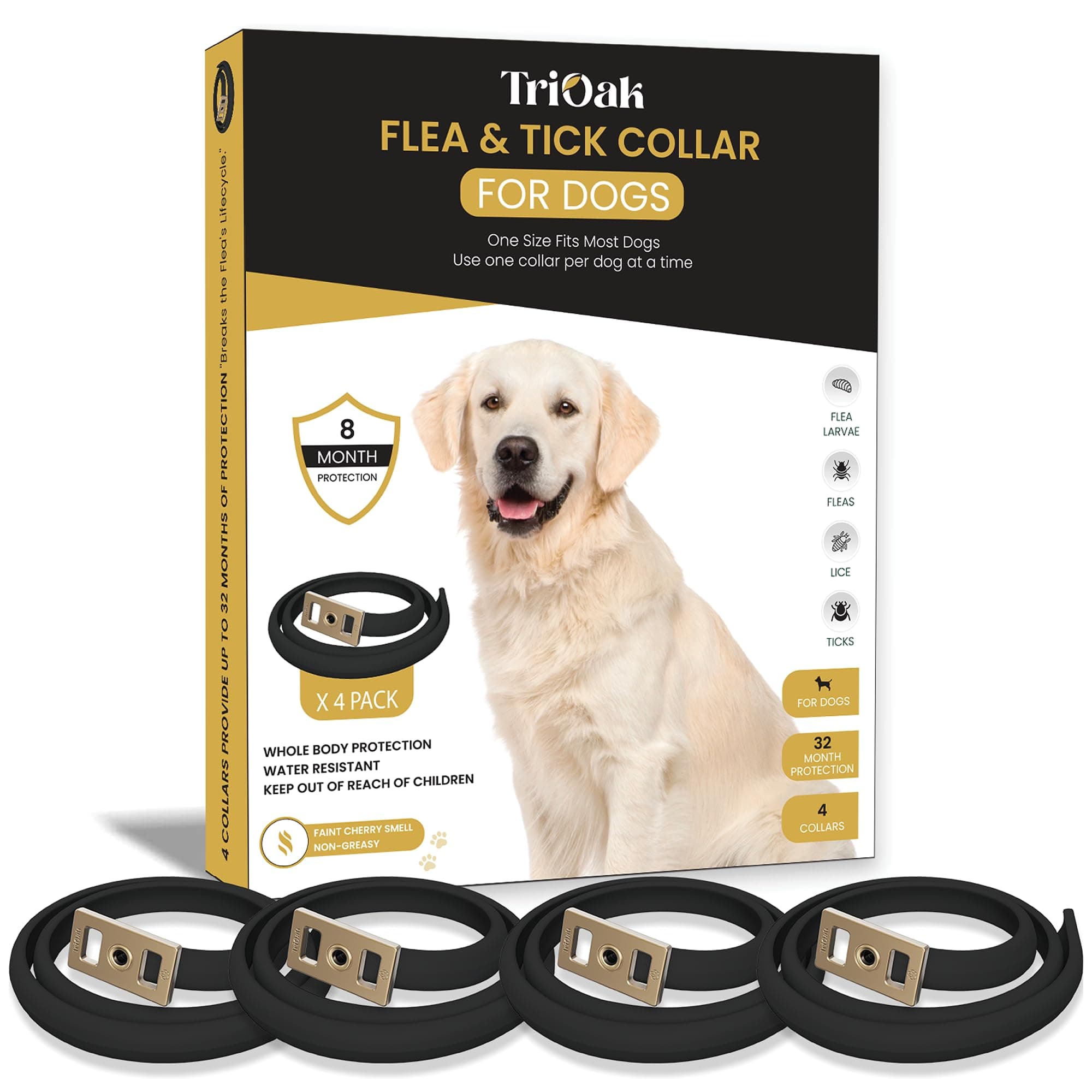 4 Pack Flea and Tick Collar for Dogs, 8-Month Protection, Flea Tick Collar for Dogs, Black