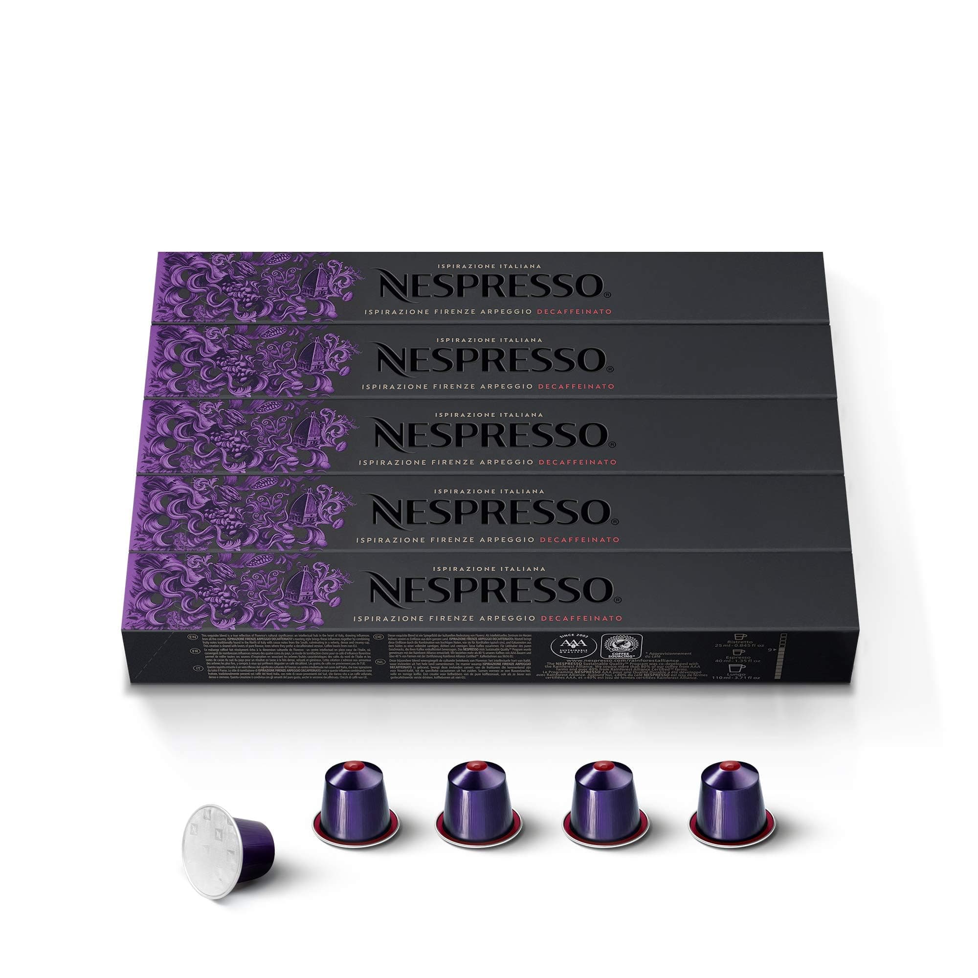 Nespresso Capsules Original Line, Arpeggio Decaffeinato, Dark Roast Coffee, 50-Count Coffee Pods Arpeggio Decaffeinato 1 Count (Pack of 1)