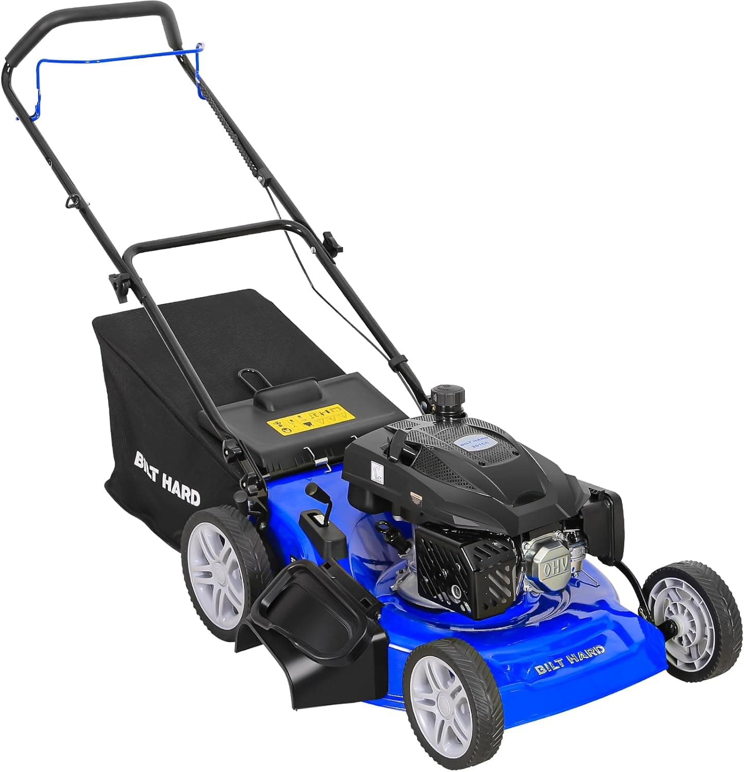 BILT HARD 21 Inch 201cc 4-Cycle Engine Push Lawn Mower, 3-in-1 Gas Lawn Mower with Bagging, Mulching and Side Discharge, Easy Start with Adjustable 8-Positions Cutting Height for Lawn, Yard, Garden 21 Inch, Hand Push