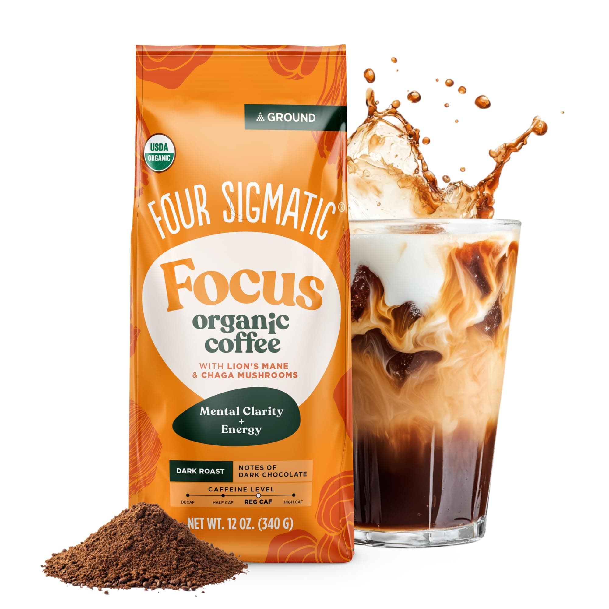 Four Sigmatic Mushroom Ground Coffee, Lion's Mane, 12 Ounce Focus w/ Lion's Mane & Chaga