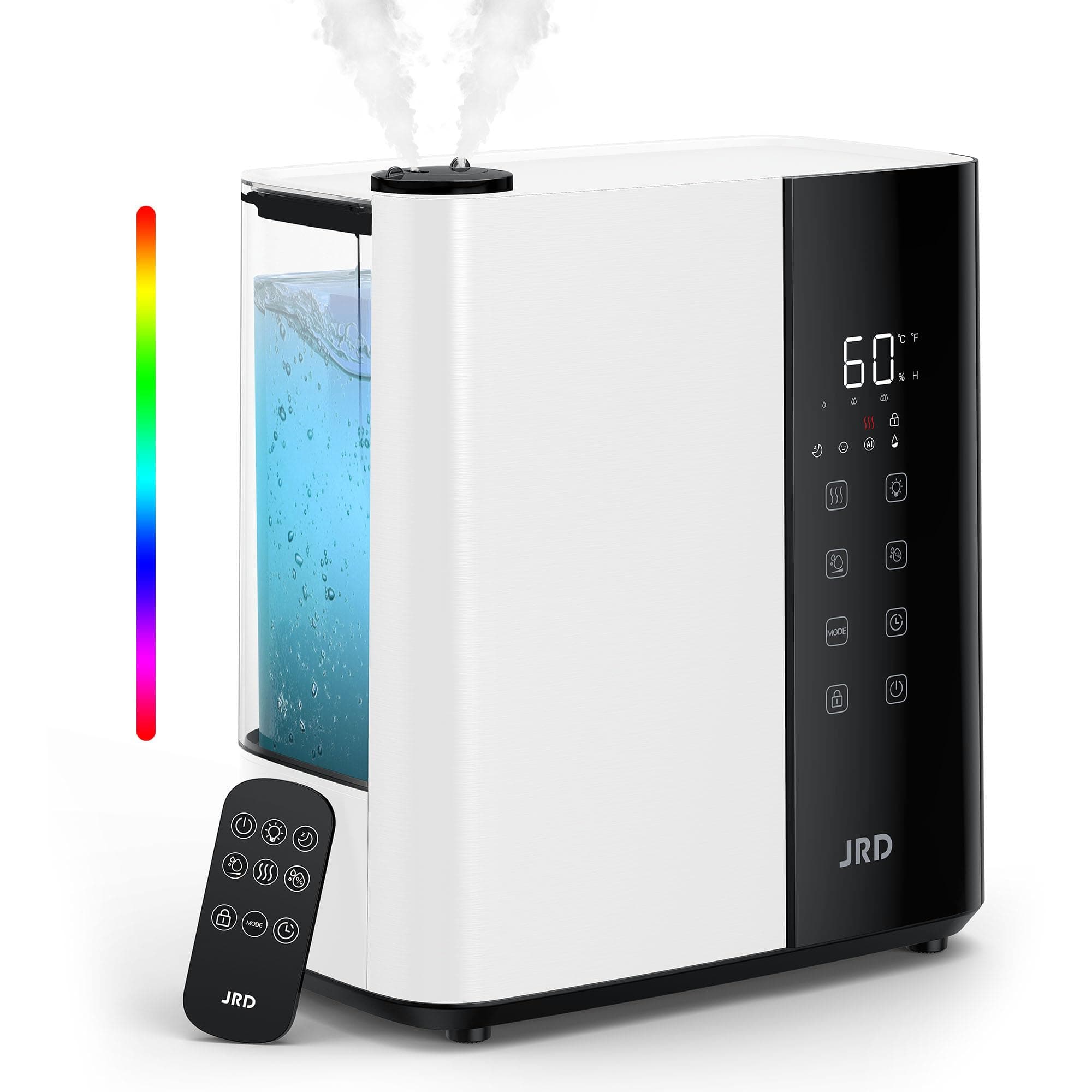 JRD Warm & Cool Mist Humidifiers for Bedroom 5L, Quiet Ultrasonic Air Humidifier Fast Symptom Relief, 50H Runtime, Oil Diffuser, 12H Timer, 7 Color Light for Large Room, Office, Baby, Plants-White 5L White