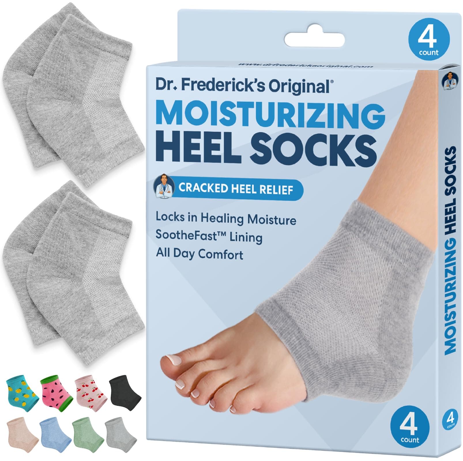 Dr. Frederick's Original Moisturizing Heel Socks for Dry Cracked Heels Treatment - Infused with Olive Oil, Jojoba Oil and Vitamin E - 2 Pairs - Stocking Stuffers for Adults - Original Formula Original Grey