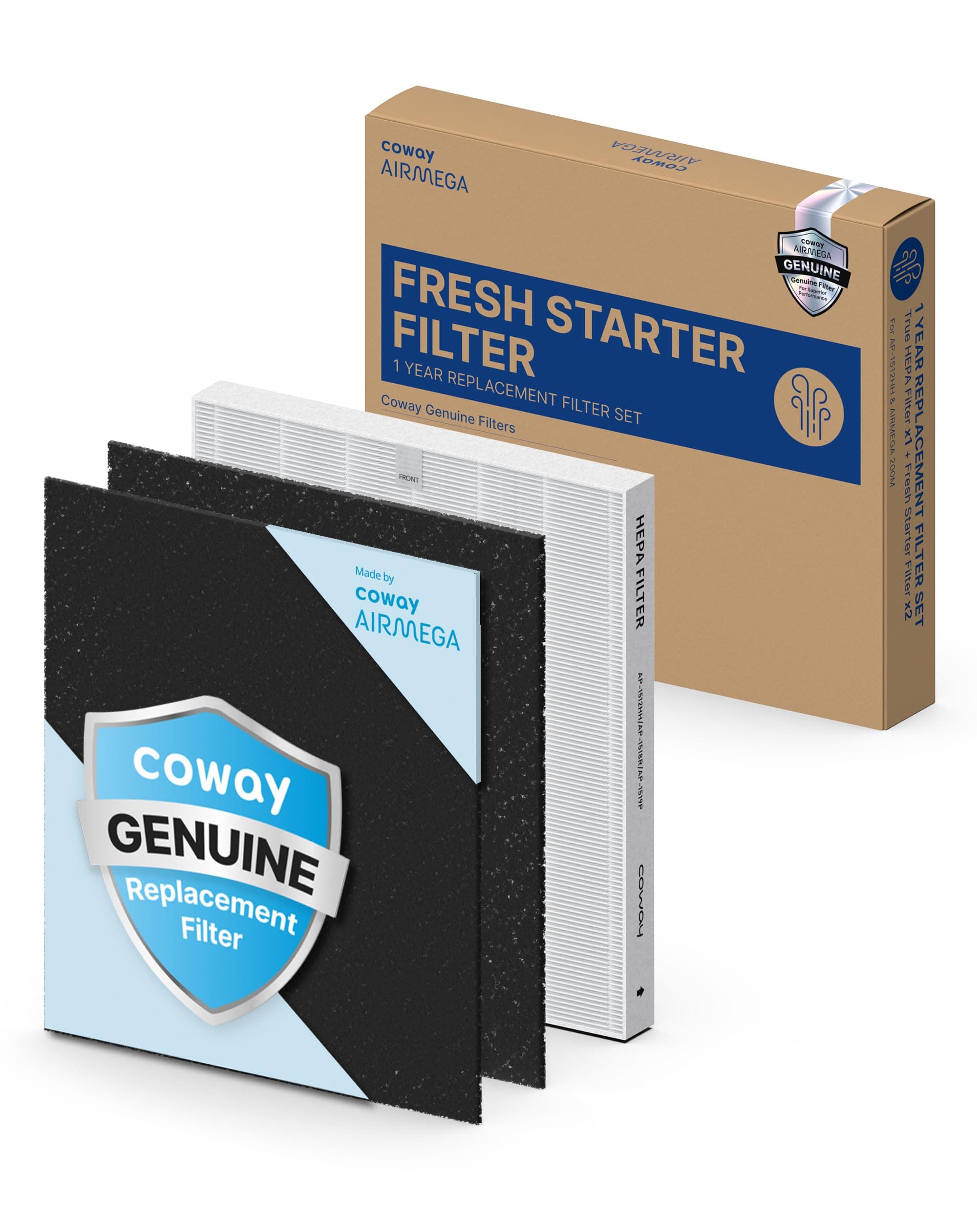 COWAY AP-1512HH & 200M Air Purifier Filter Replacement, Fresh Starter Pack, 2 Fresh Starter Deodorization Filters and 1 True HEPA Filter, 1 Pack, Black Fresh Starter Filter Set
