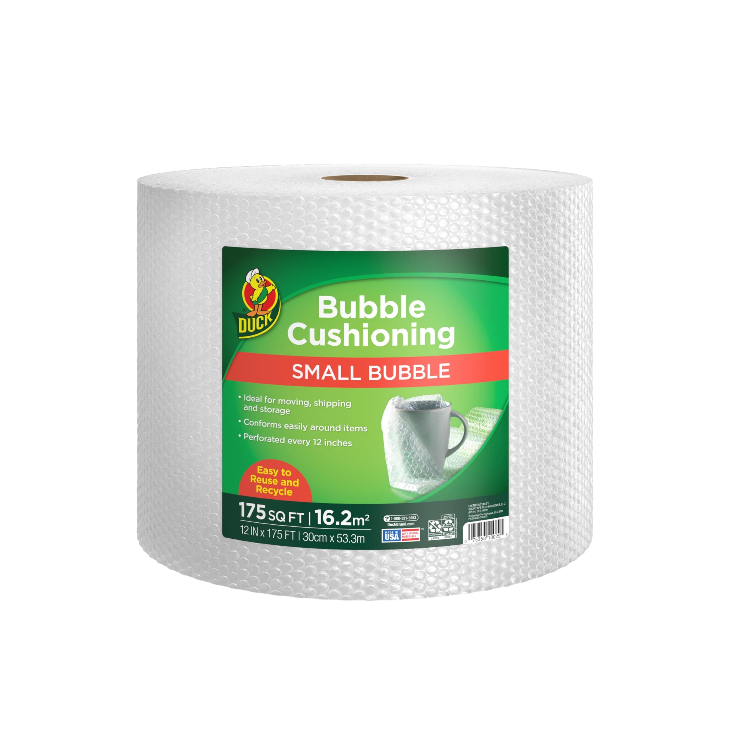 Duck Brand Small Bubble Cushioning Wrap for Moving & Shipping - 175 FT Bubble Packing Wrap for Extra Protection Packaging Boxes & Mailers - Clear Bubble Roll Moving Supplies, Perforated Every 12 IN 12 in. x 175 ft.