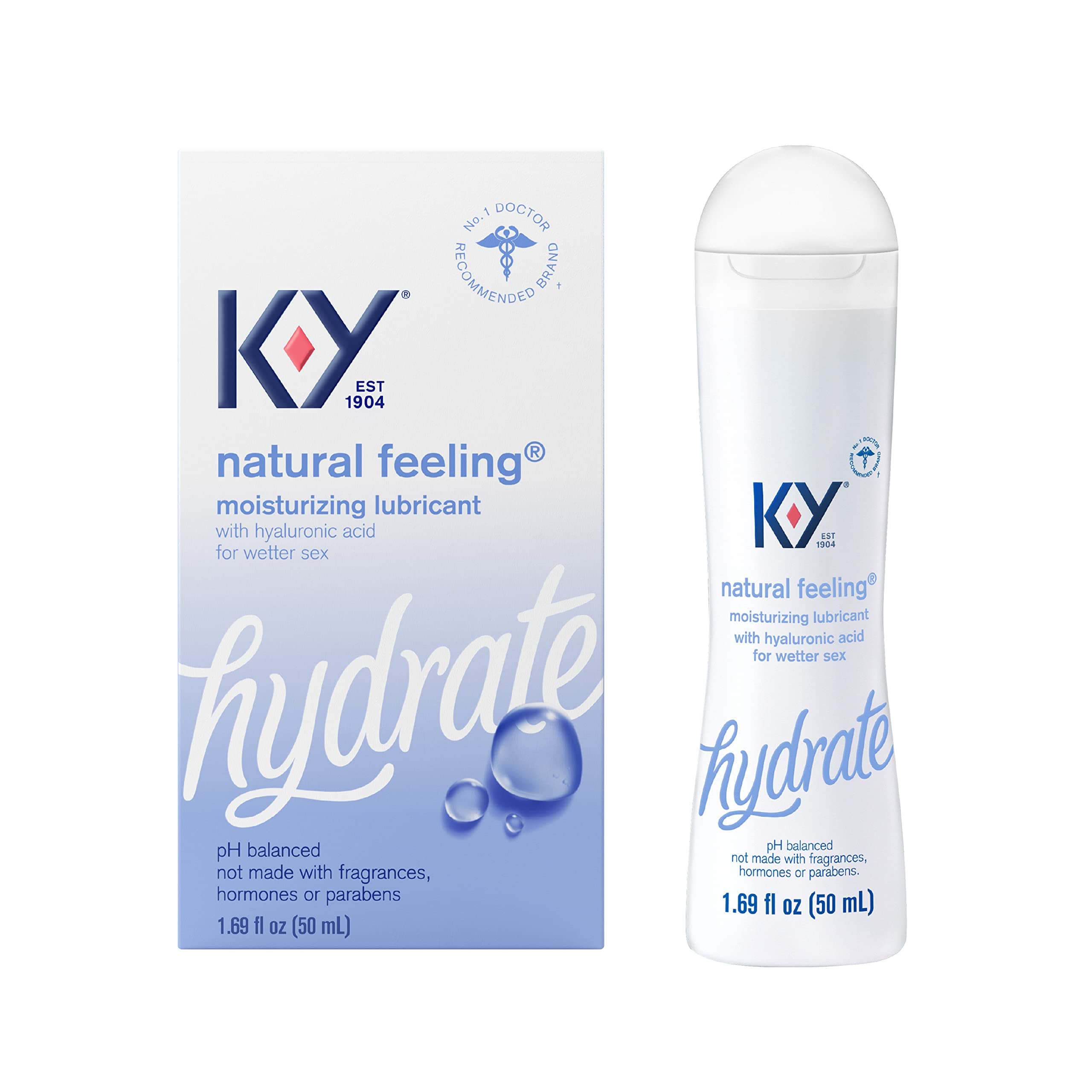 K-Y Natural Feeling with Hyaluronic Acid, Moisturizing Water Based Formula Free from Fragrances, 1.69 Fl Oz