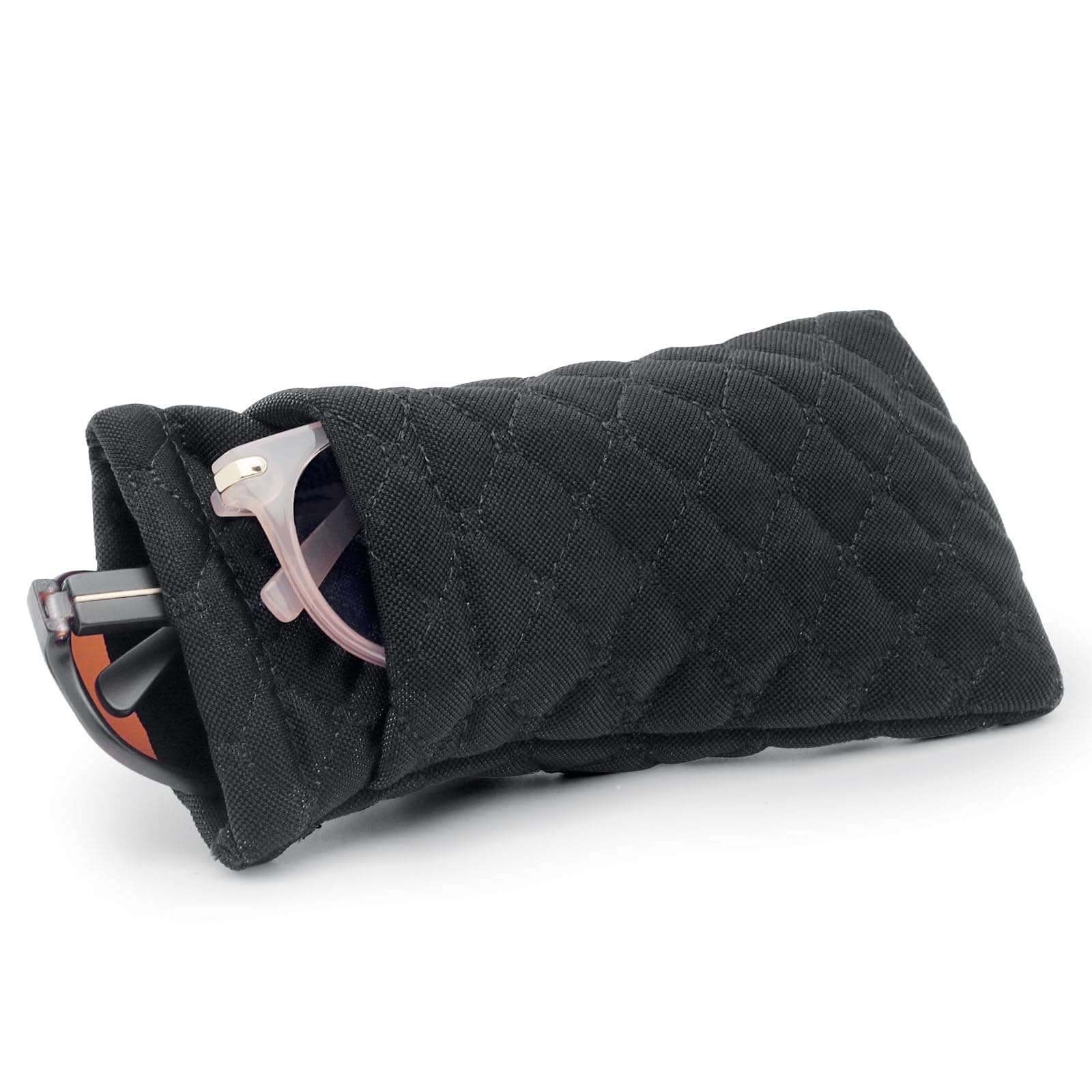Face Shadow Double Glasses Case Soft Eyeglass Case For Women Men Squeeze Top Sunglasses Case With Cleaning Cloth Black
