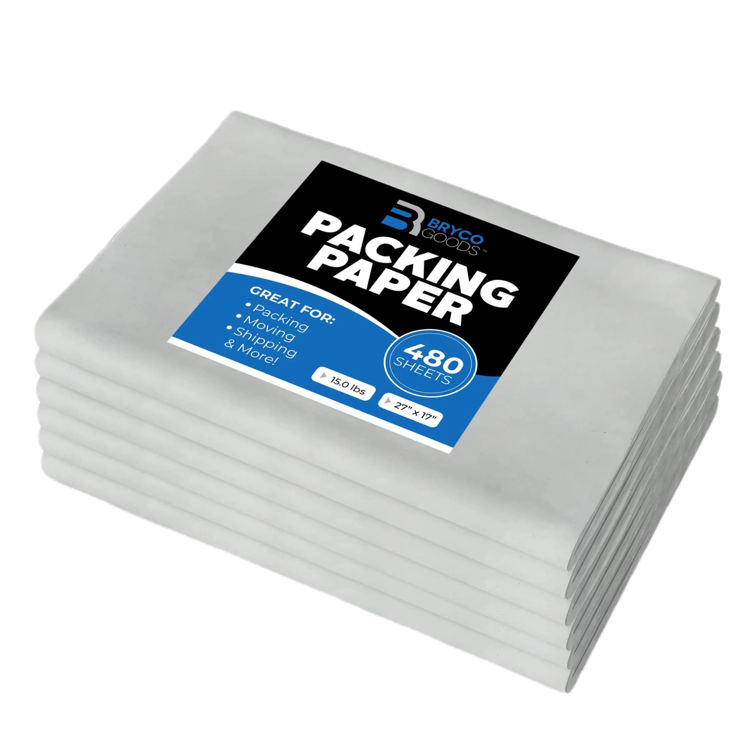 Packing Paper Sheets for Moving | 480 Sheets | 27" x 17" | 15lb | Made in USA | Newsprint Paper | Must Have in Your Moving Supplies 27" x 17" (480 Sheets)
