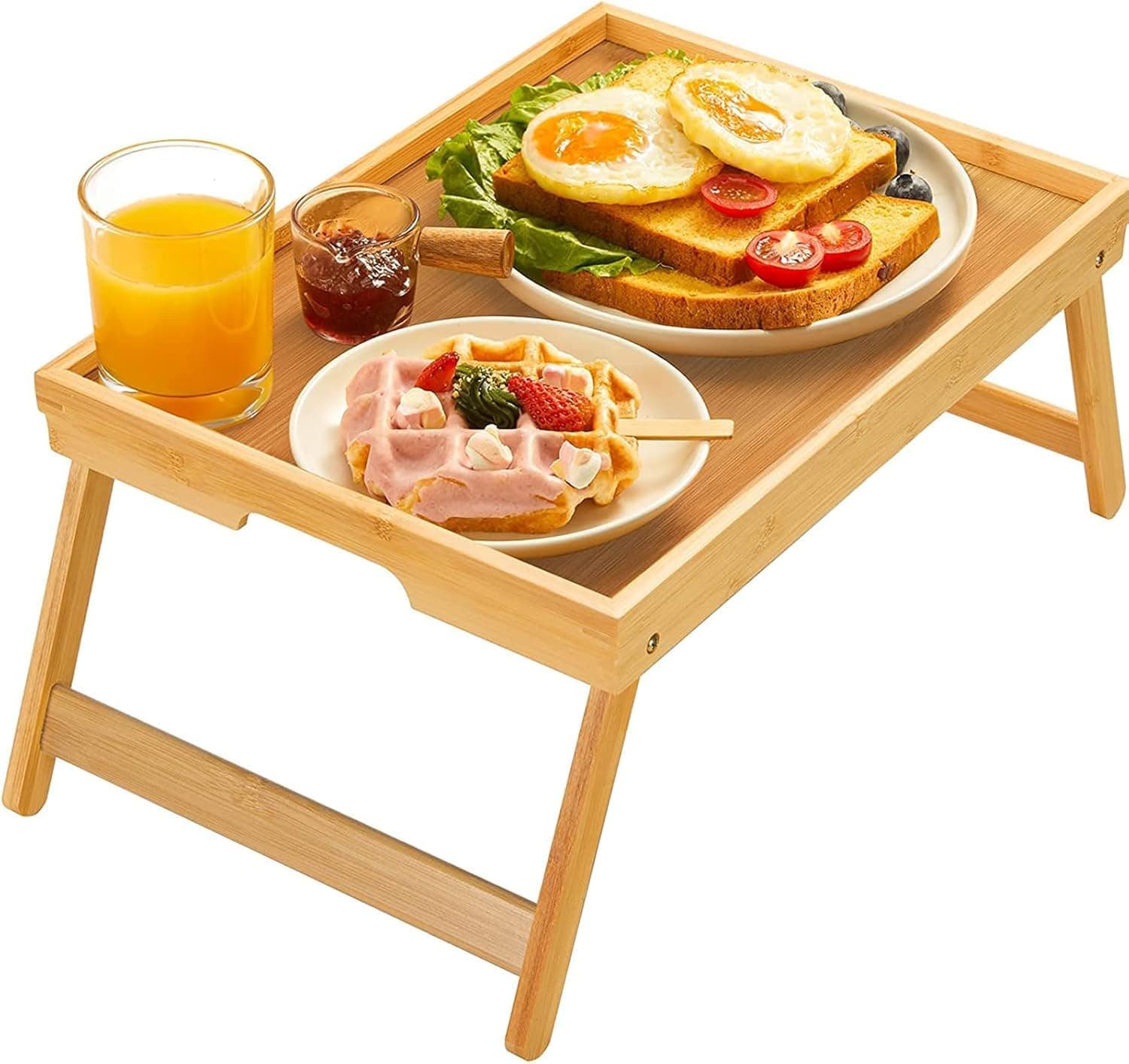 Bamboo Bed Tray Table with Foldable Legs, Breakfast Tray for Sofa, Bed, Eating, Working, Used As Laptop Desk Snack Tray by Pipishell Yellow 16.3" x 11.8" x 6"