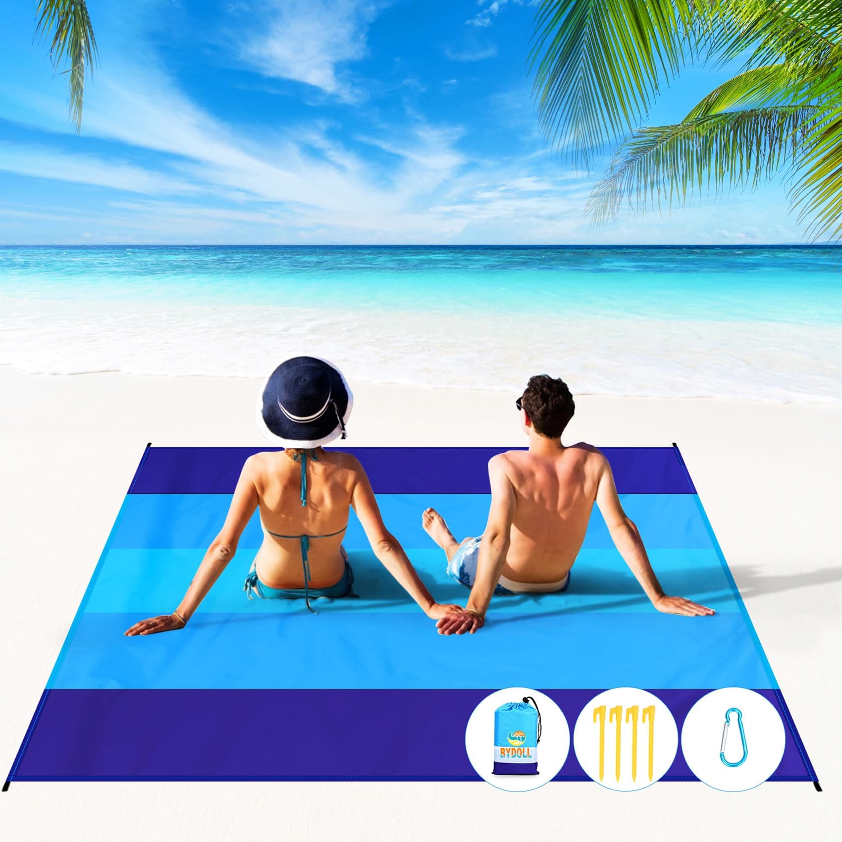 BYDOLL Beach Blanket Waterproof Sandproof Large Sand Free 78''X81''/10'X9' Big Lightweight Blanket Picnic Mat for Beach Travel Camping Hiking Picnic with Stakes 78''X81'' Blue5