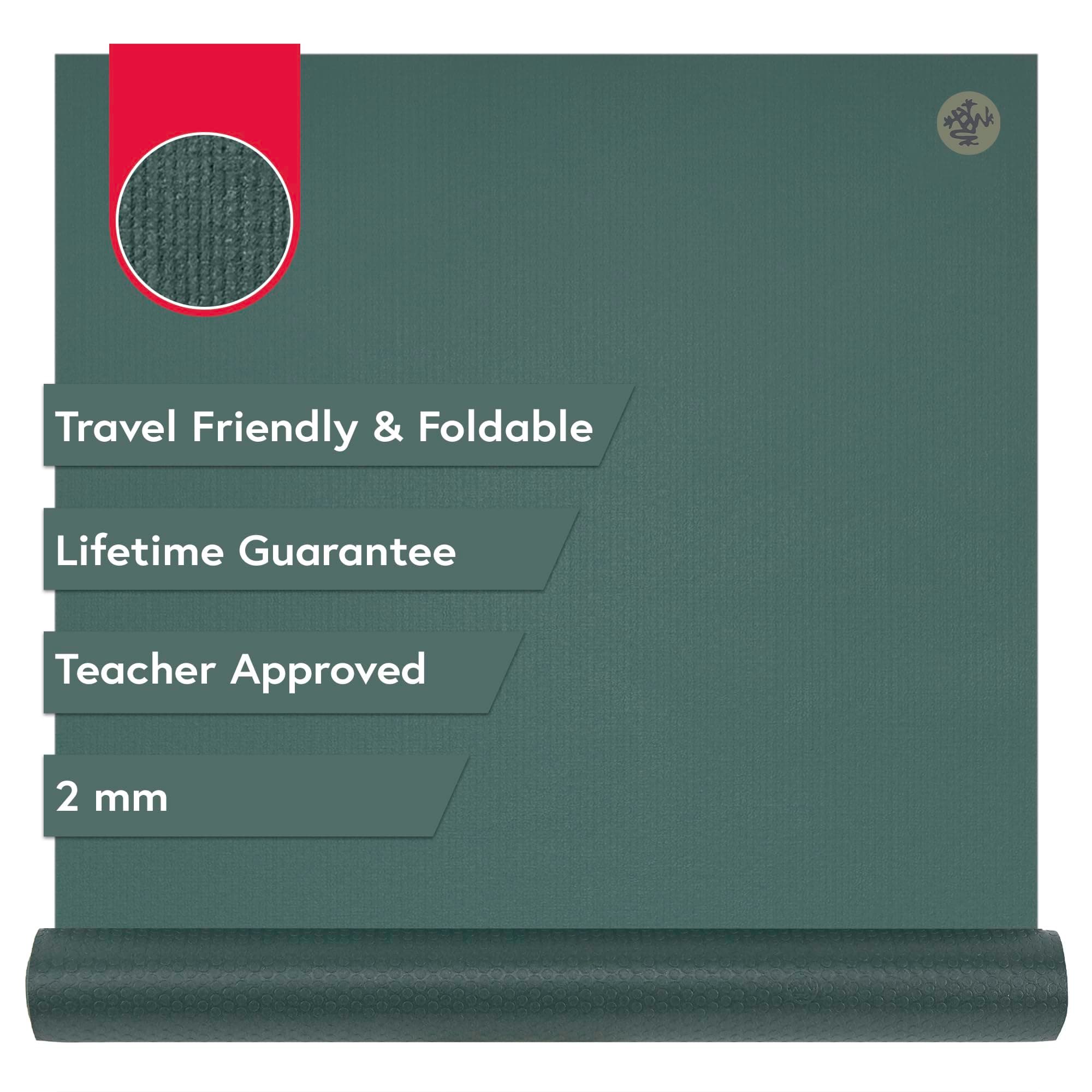 Manduka PRO Travel Yoga Mat - 2mm | Foldable & Travel Friendly | Lifetime Durability | Teacher Approved | Hygienic Construction Black Sage Mist 71" x 24"
