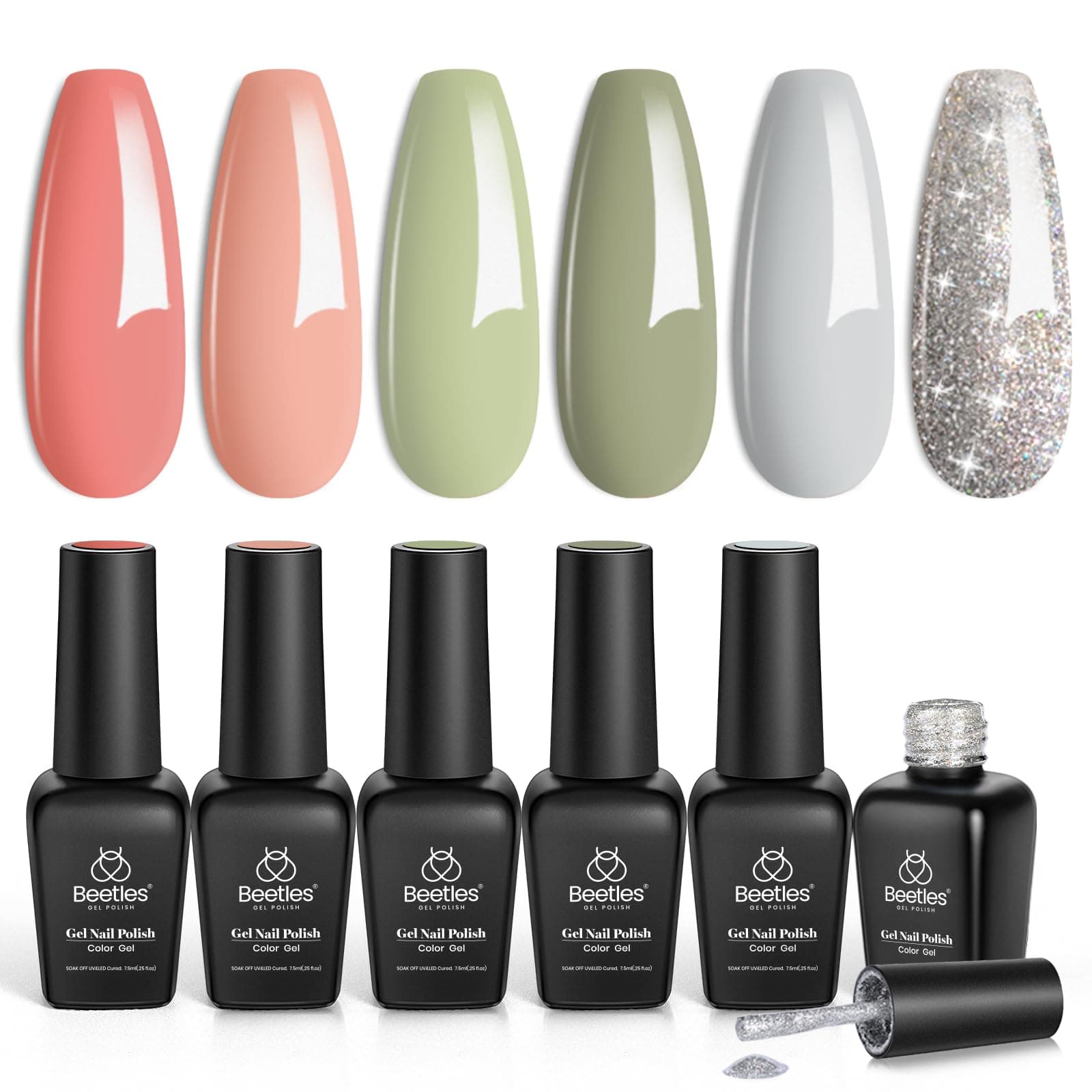 beetles Gel Polish Set 6 Colors Glitter Nude Coral Green Light Blue Gel Nail Polish Kit Soak off Uv Nail Salon Southern Belle 0-0-1-6 Colors Southern Belle