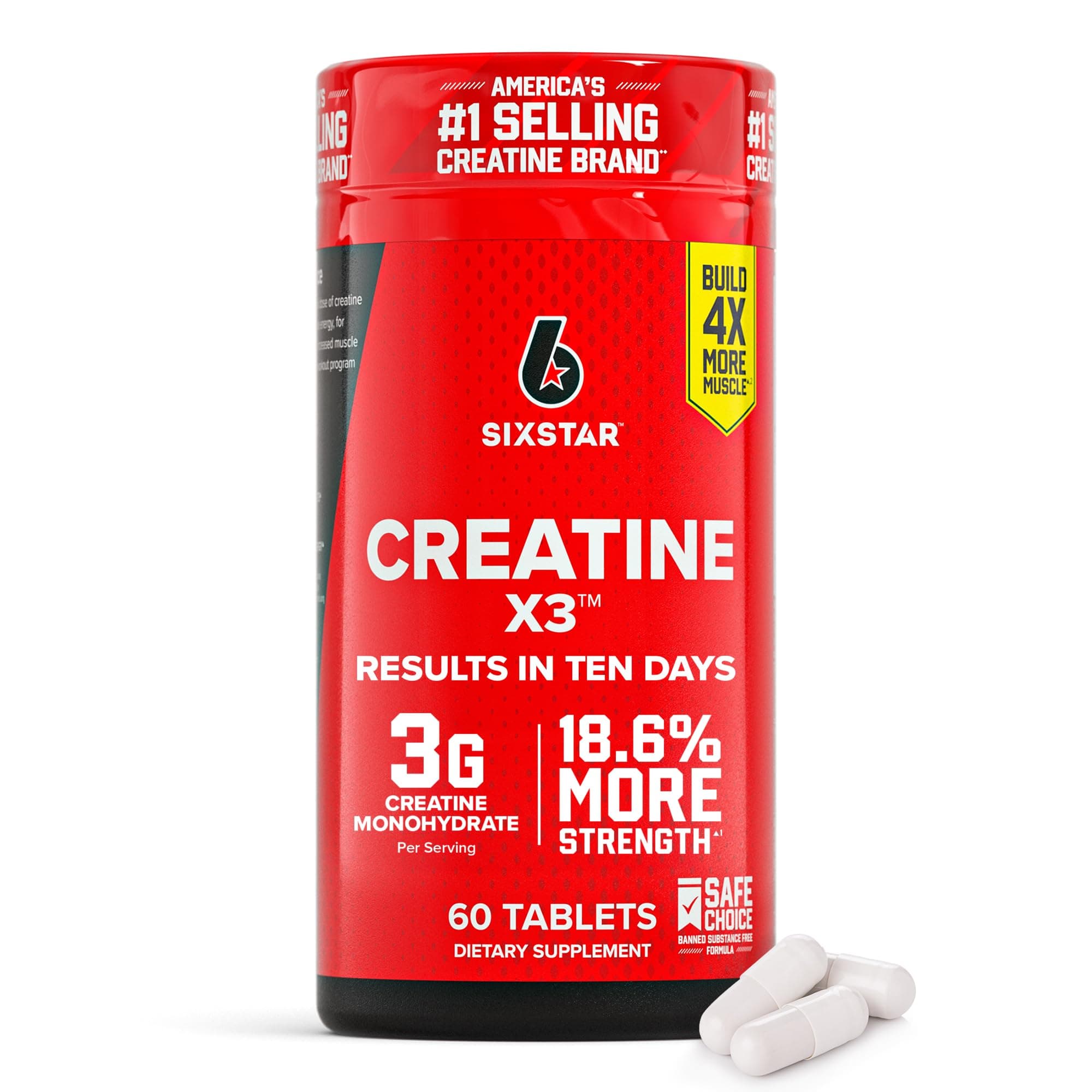 Six Star Creatine Pills, X3 (60 Caplets) - Creatine for Women & Men - Creatine Capsules Support Muscle Strength - Pre & Post Workout Creatine Supplement for Muscle Recovery & Building - 20 Servings Unflavored