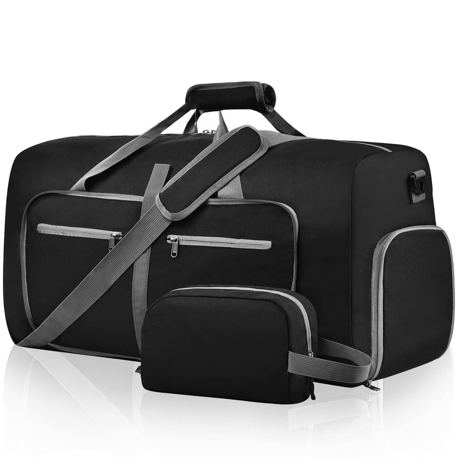 Felipe Varela Duffle Bag with Shoes Compartment and Adjustable Strap,Foldable Travel Duffel Bags for Men Women,Waterproof Duffel Bags A Black 65L